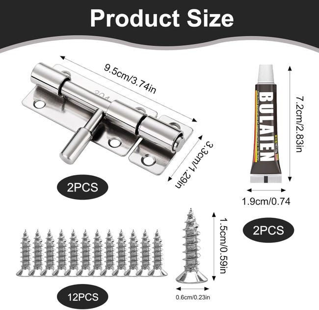 PATIKIL Lot De 2 Verrous à Loquet Sécurité 2,2 Pouces Acier Inoxydable Avec Cadenas Et Clés - Argent