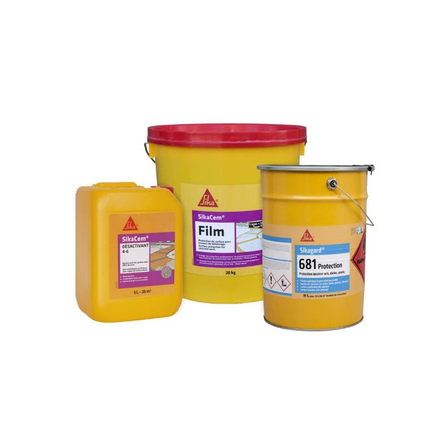 Kit SIKA béton désactivé 25m² - Protecteur de surface 20kg - Désactivant 5L - Protection incolore pour sols 11L