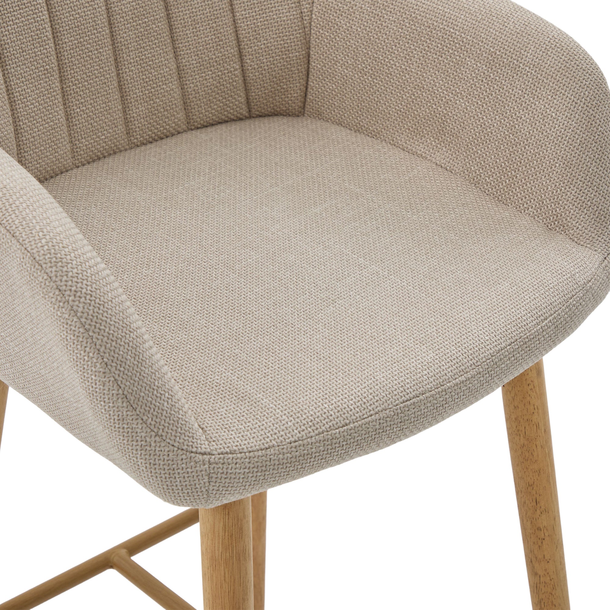 Lot de 2 tabourets de bar moderne avec dossier, accoudoirs, assise en lin et pieds en bois, beige - 9