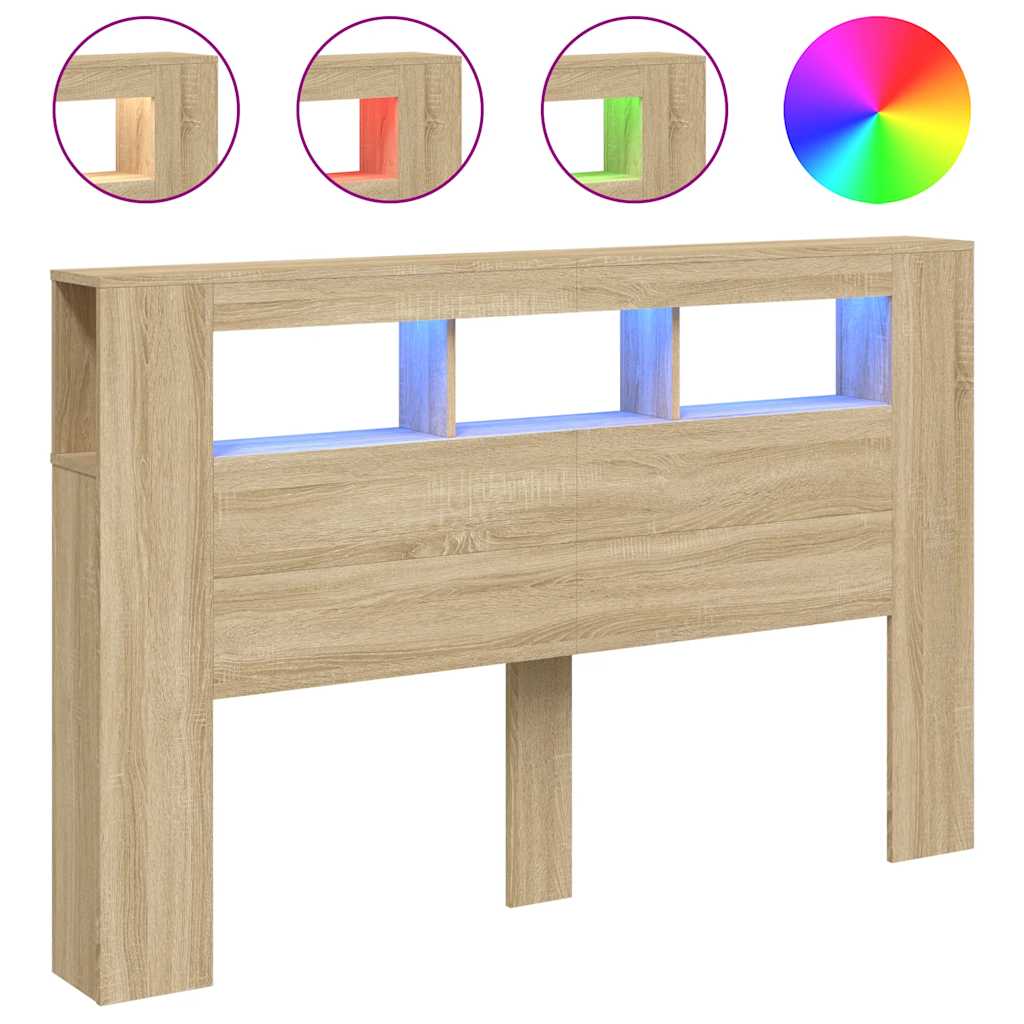 vidaXL Tête de lit à LED chêne sonoma 160x18,5x103,5cm bois ingénierie - 2