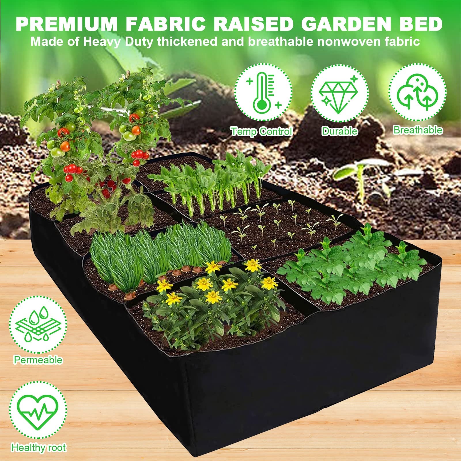 Sac de Plantation Non Tissé, Sac de Culture Rectangulaire, 8 Grilles Sacs à Plantes,Sacs de Culture de Plantes pour Plusieurs légumes, Fleurs - 7