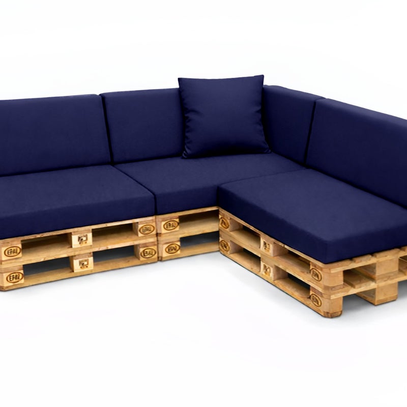 Zestaw 8 poduszek na palety ogrodowe 120×50×10 cm – siedzisko i oparcie 120×40×10 cm, poduszki na meble ogrdowe, granatowe