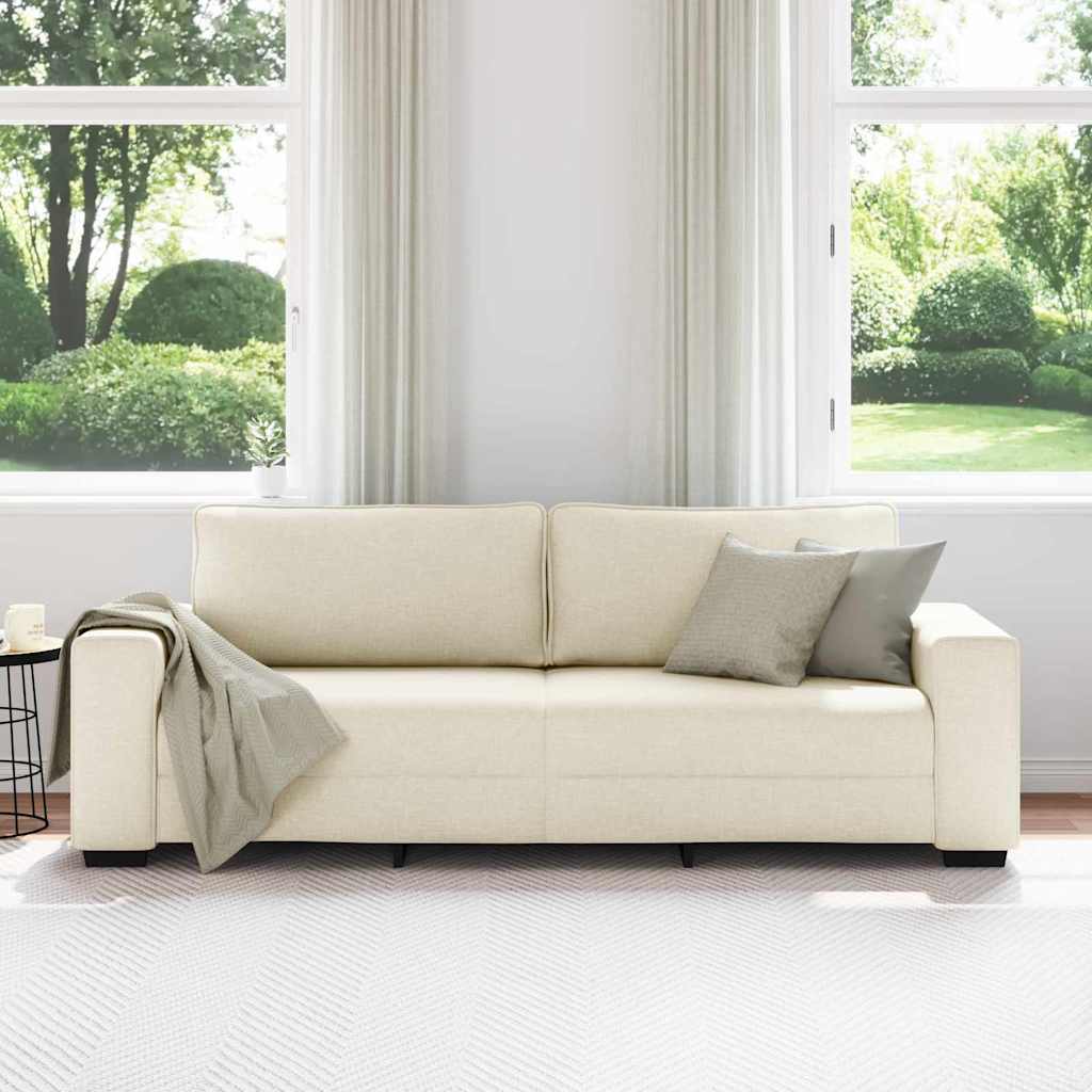 vidaXL Sofa 3 places Beige 220 cm Tissu en lin mélangé - 3