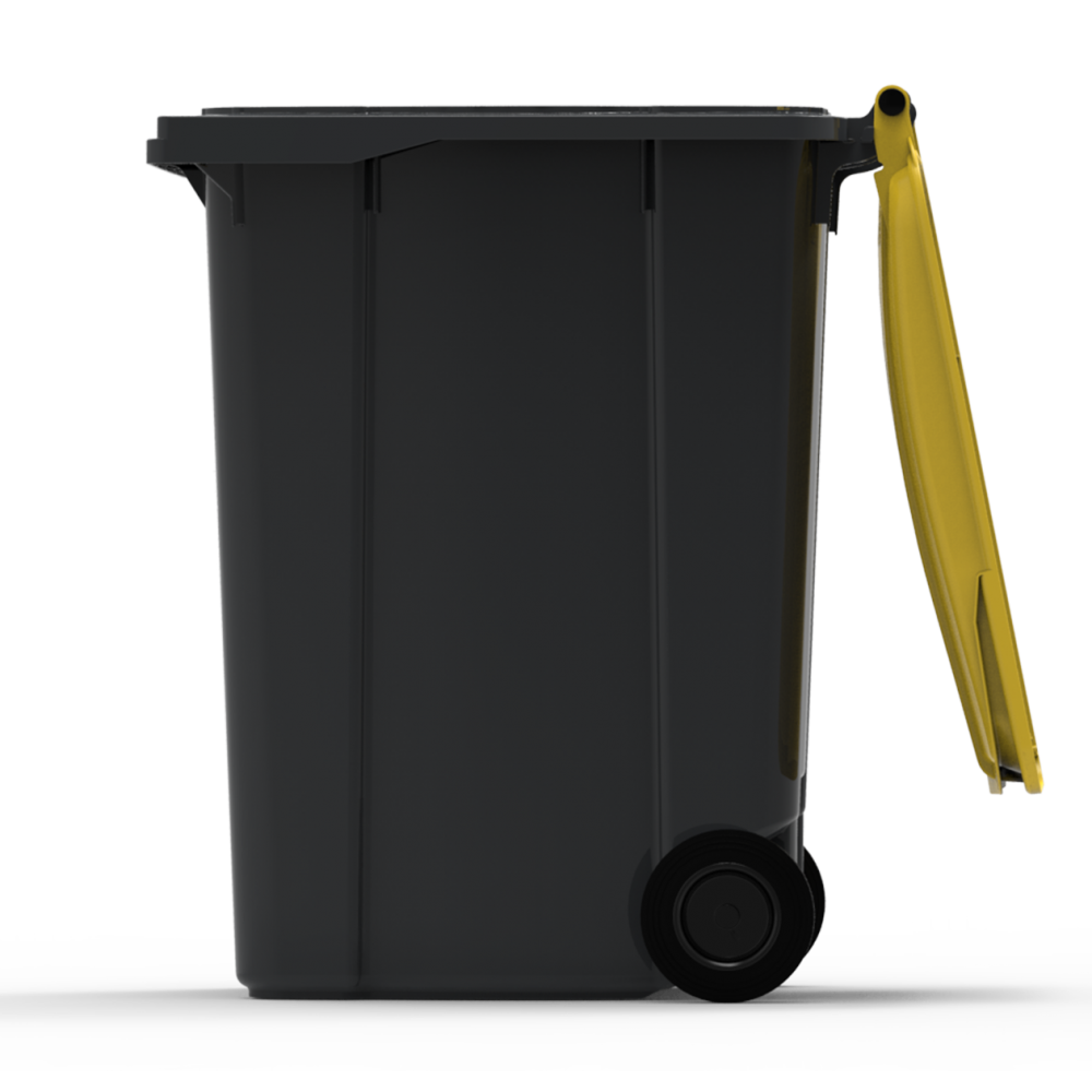 ESE France Conteneur Poubelle à déchets 2 roues - 360L - Robuste et Économique - 100% Recyclé - Gris avec Couvercle Jaune - Fabriqué en France - 3