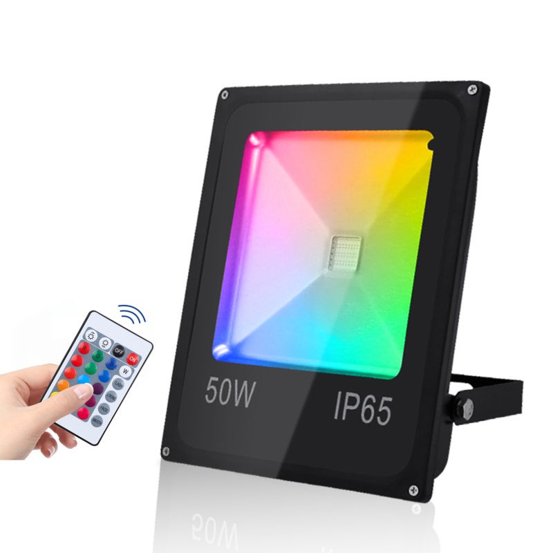 Foco LED RGB con control remoto, 1 foco LED RGB de 50 W para interiores ...