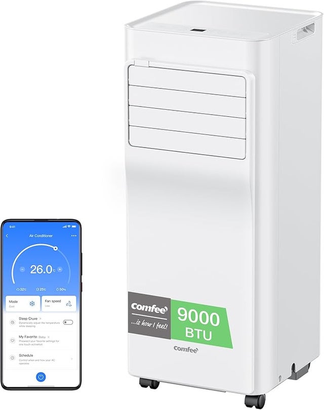 Climatiseur Mobile COMFEE 9000 BTU/h 2,6kW, Contrôle APP, 3 Modes, 3 Vitesses de ventilation, Pièces de 33㎡, Fonctionne avec Alexa Classe A