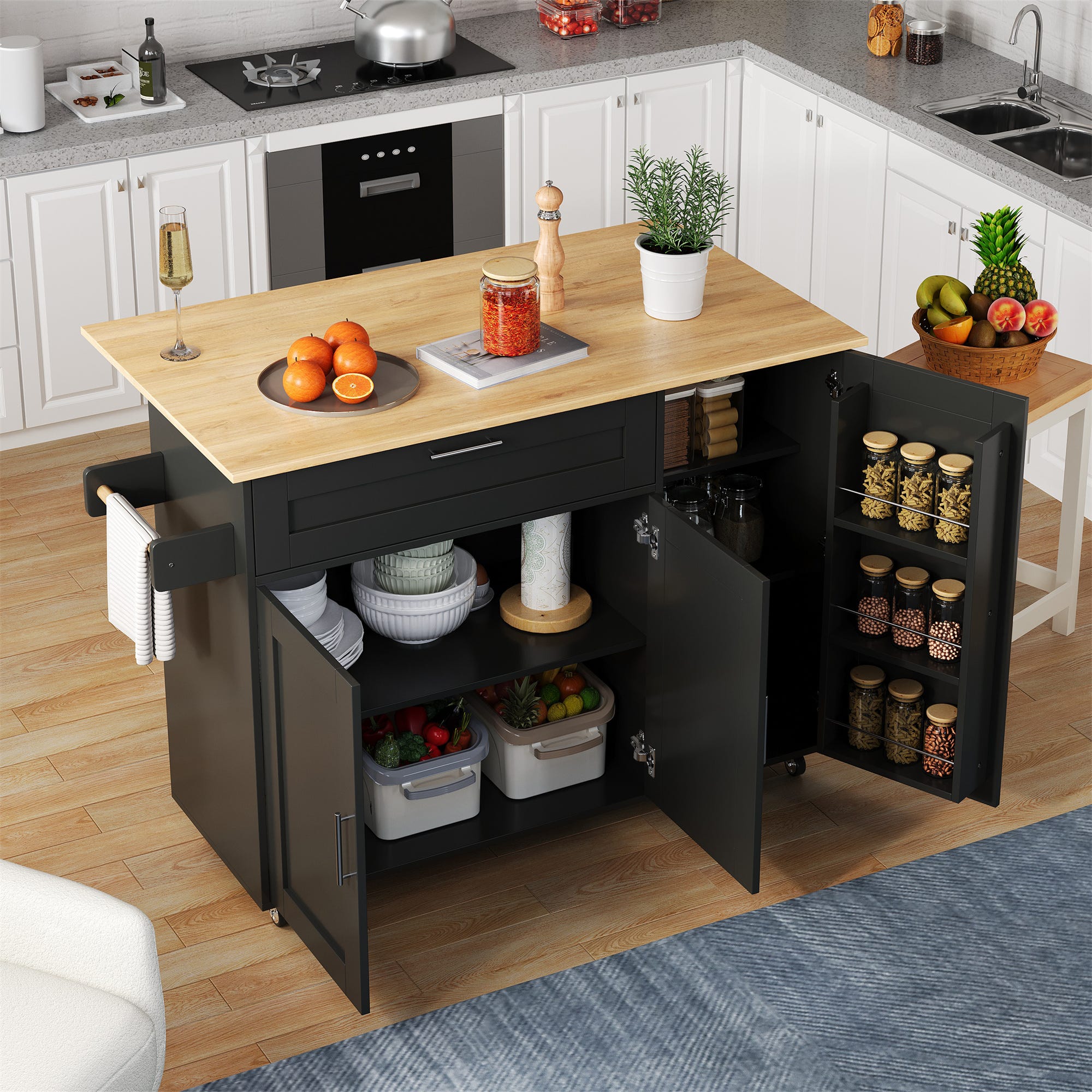 Ilot central de cuisine mobile avec 3 portes et 1 tiroir - Plateau ...