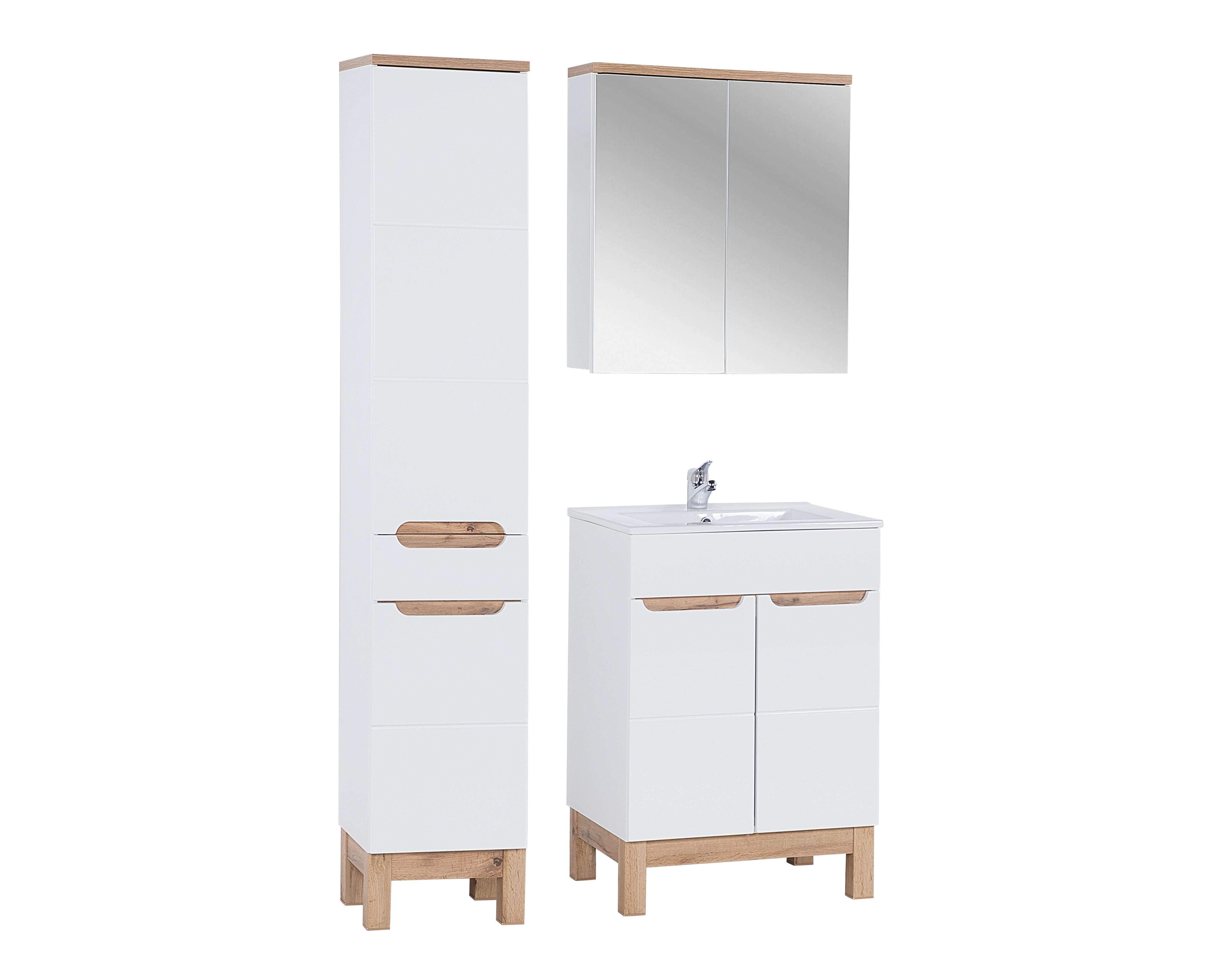 Zestaw mebli łazienkowych 80cm Comad Bali White z umywalką szafką wysoką i szafką z lustrem - 2