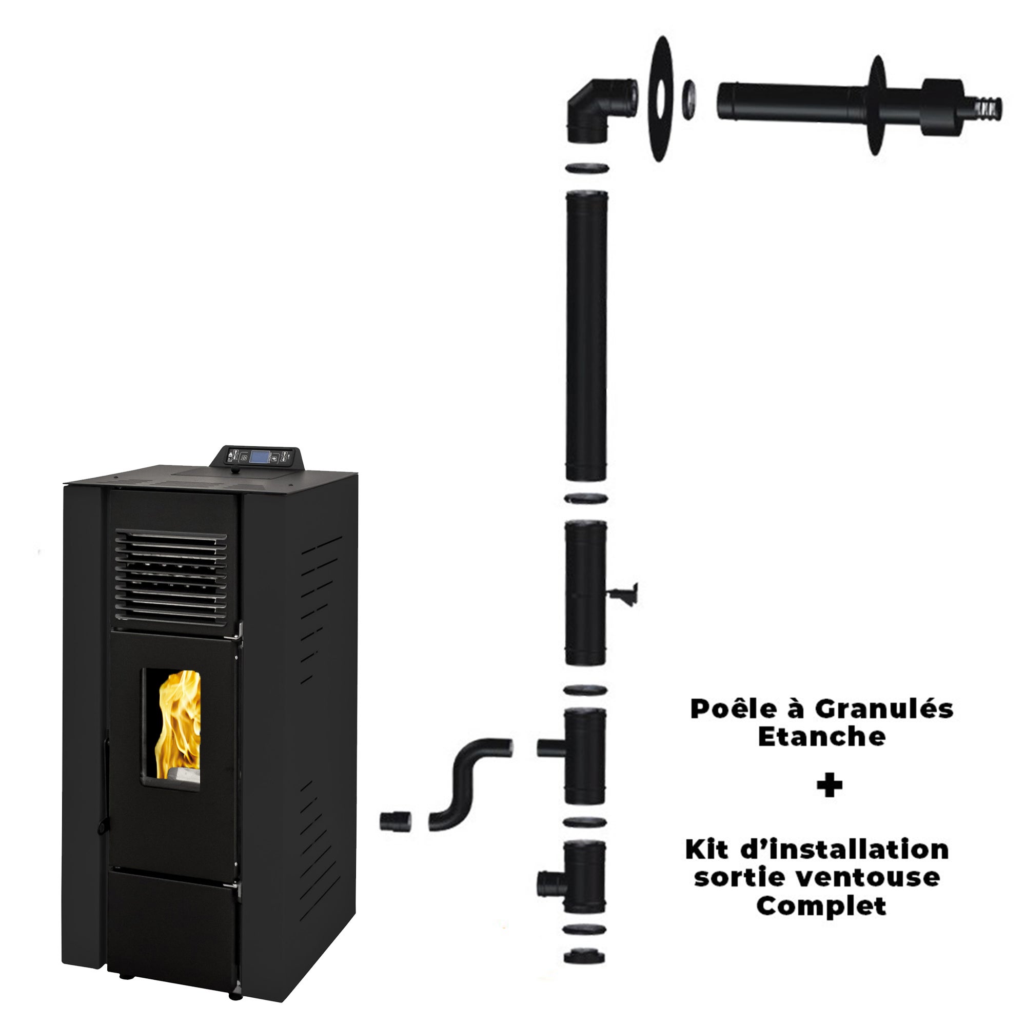 Poêle à granulés étanche Anita 17 kW Noir Sannover + Kit d'installation — free download