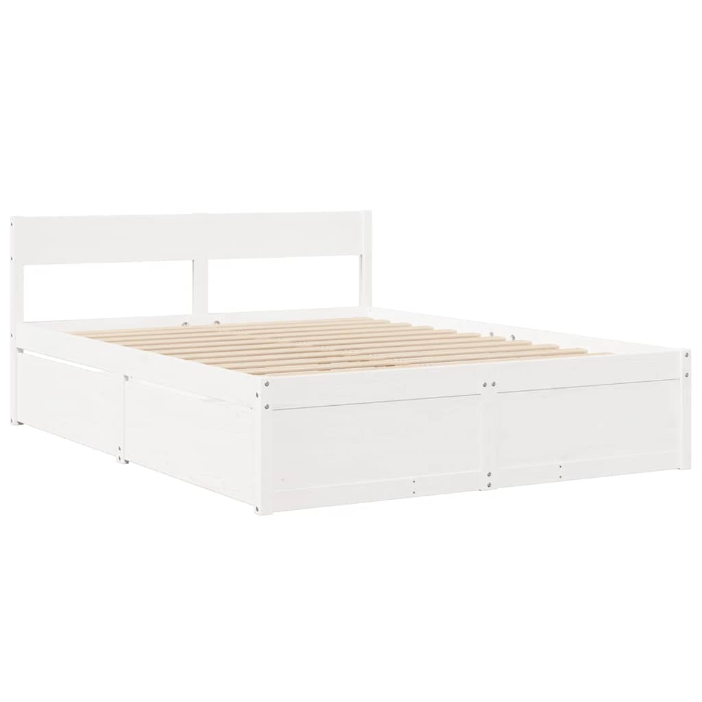 Lit avec tiroirs et matelas blanc 140 x 200 cm pin massif - 7