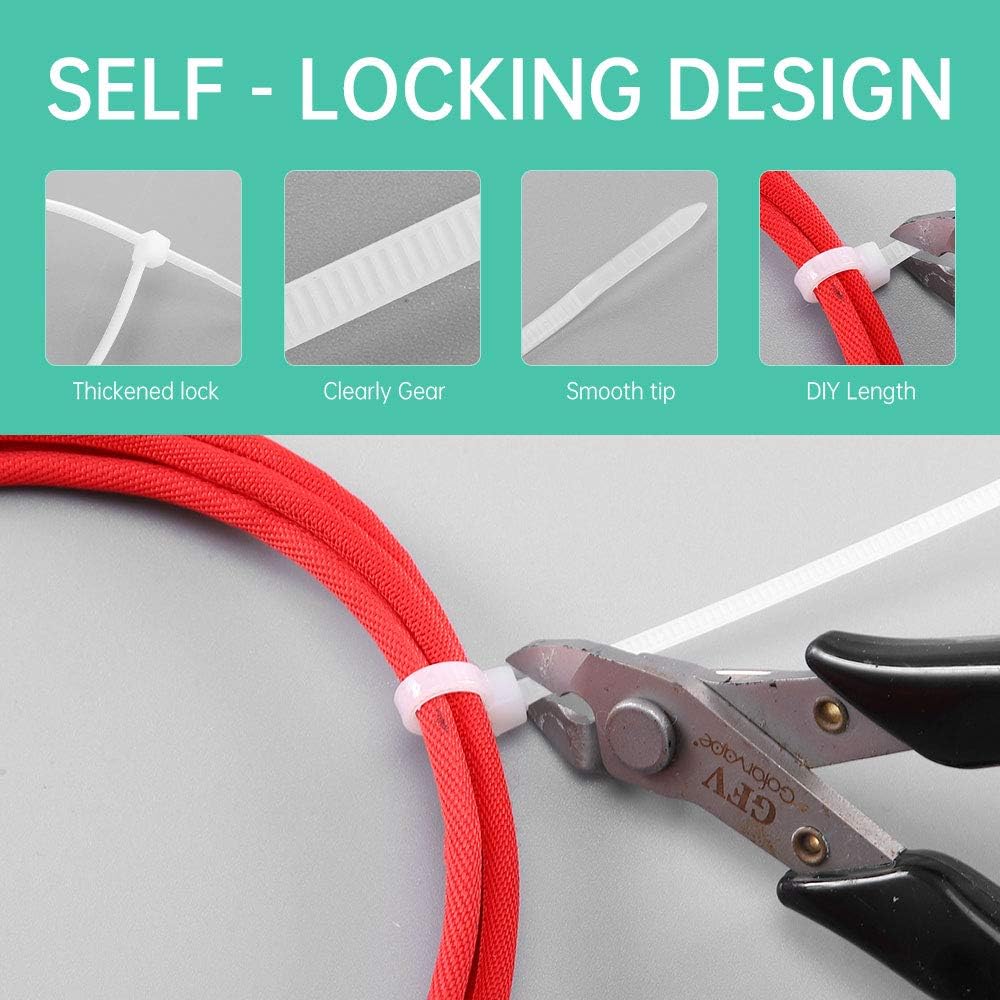Collier de Serrage Réutilisable Plastique, 200 mm x 3,6 mm, Attache Câble Réutilisables, Serre Câbles Rilsan Nylon, Colliers Serre-Cable 200mm, Noir, - 2