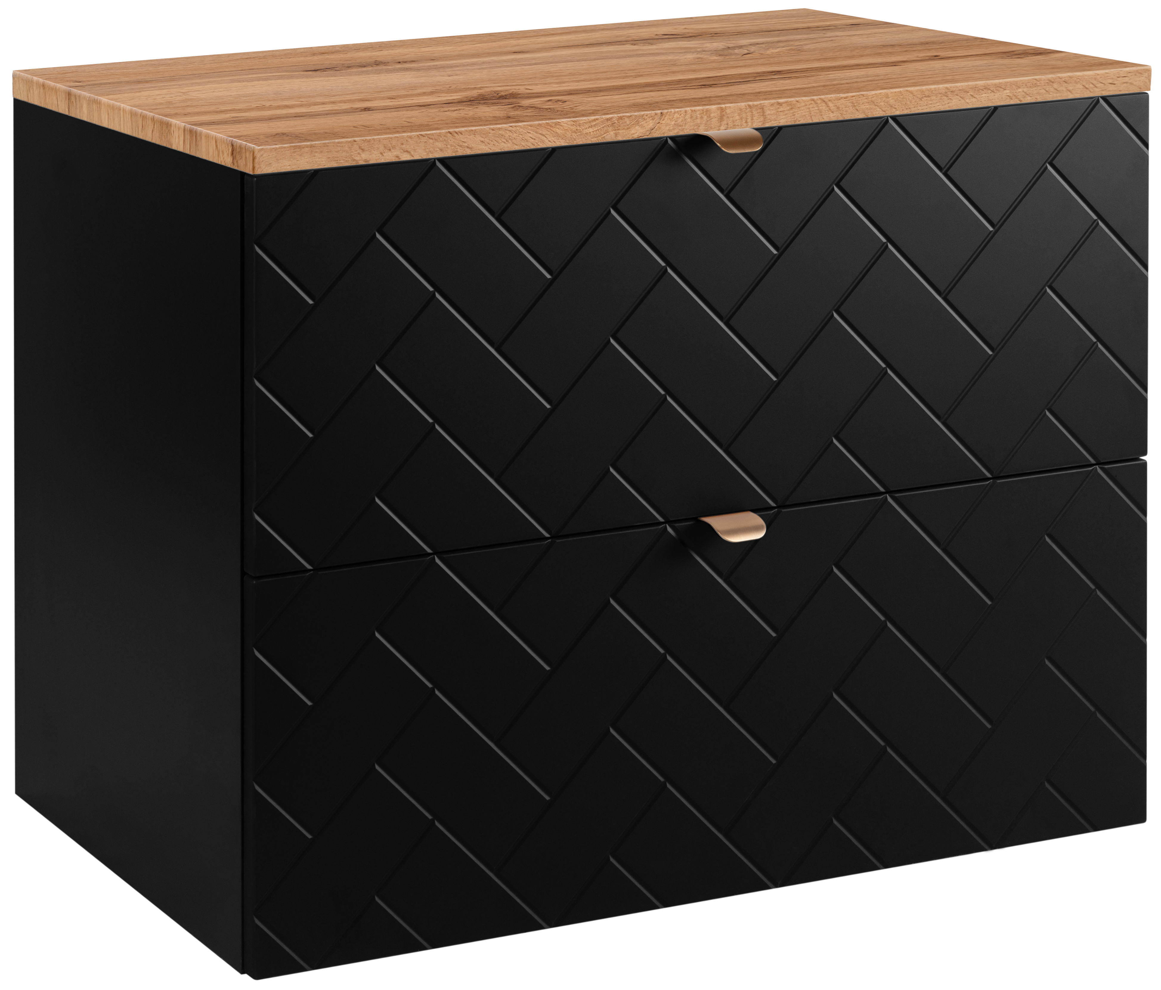 Czarna szafka łazienkowa MADIS 80 cm wisząca frezowane szuflady blat dąb wotan