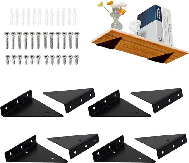 Confezione da 8 staffe per mensole galleggianti, staffe per mensole triangolari nascoste salvaspazio, nere (4 x 3,5 pollici)