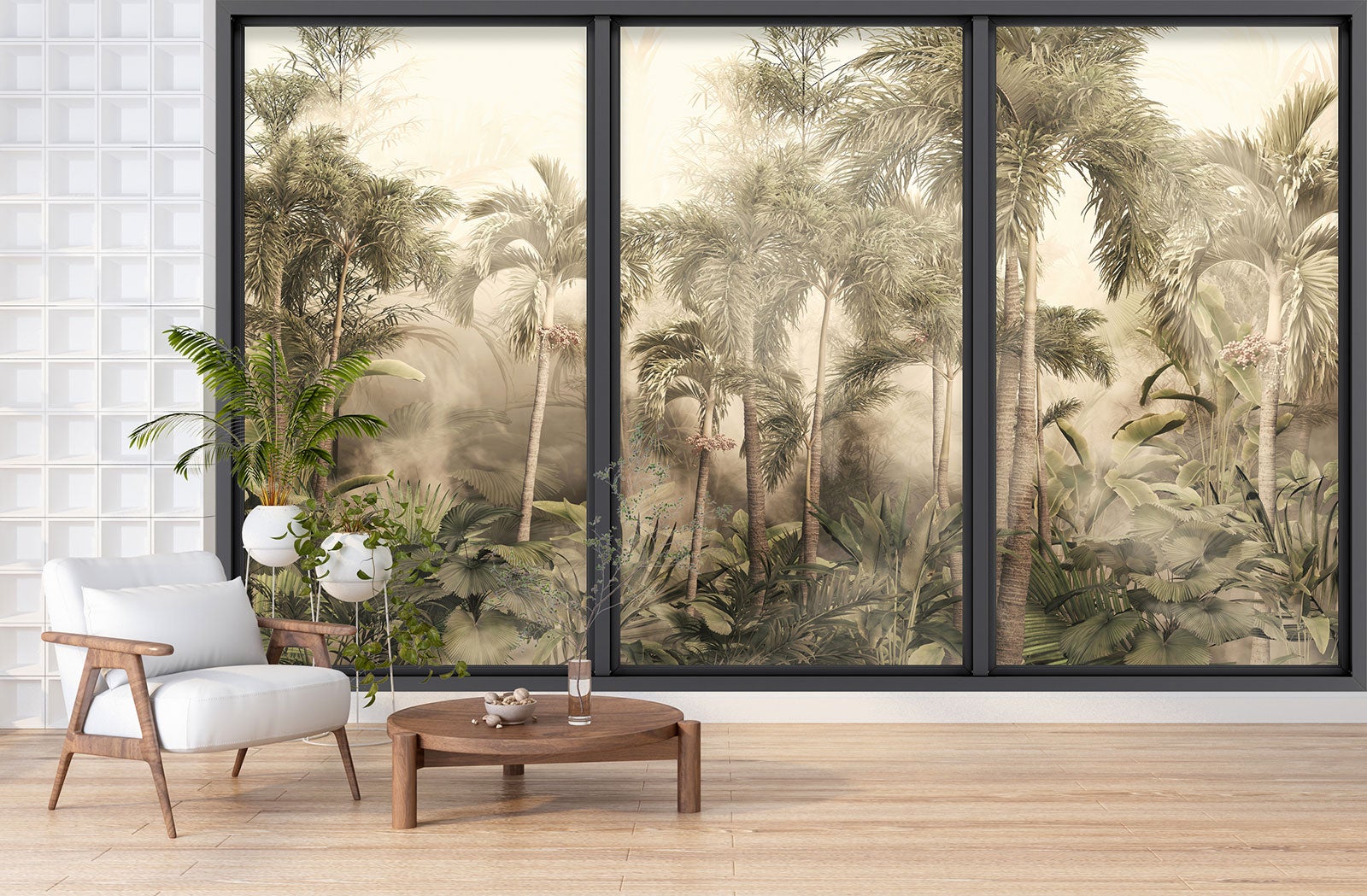 Papier peint panoramique Trompe l'oeil baie vitrée - Jungle - Largeur 325 cm x Hauteur 195 cm - 3