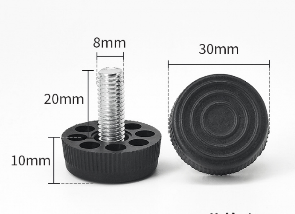 Lot De 8 Pieds De Nivellement En Plastique M8 - 20x20x32 Mm - Pour Meubles, Tables, Chaises - 11