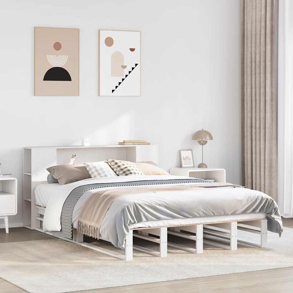 Łóżko Drewniane Białe Rama Łóżka Ze Stelażem Drewniana Łóżko Do Sypialni Pokoju 150x200 cm