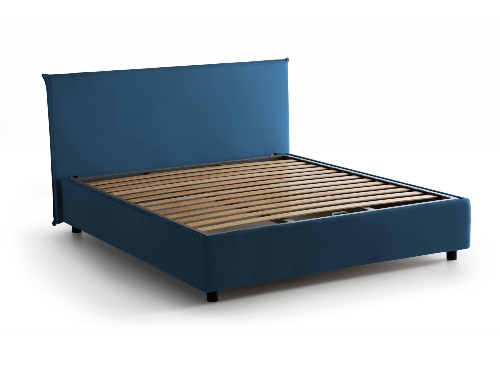 Lit double Bernadette, Lit coffre avec revêtement en tissu, 100% Made in Italy, Ouverture frontale, avec matelas 140x200 cm inclus, Bleu - 9