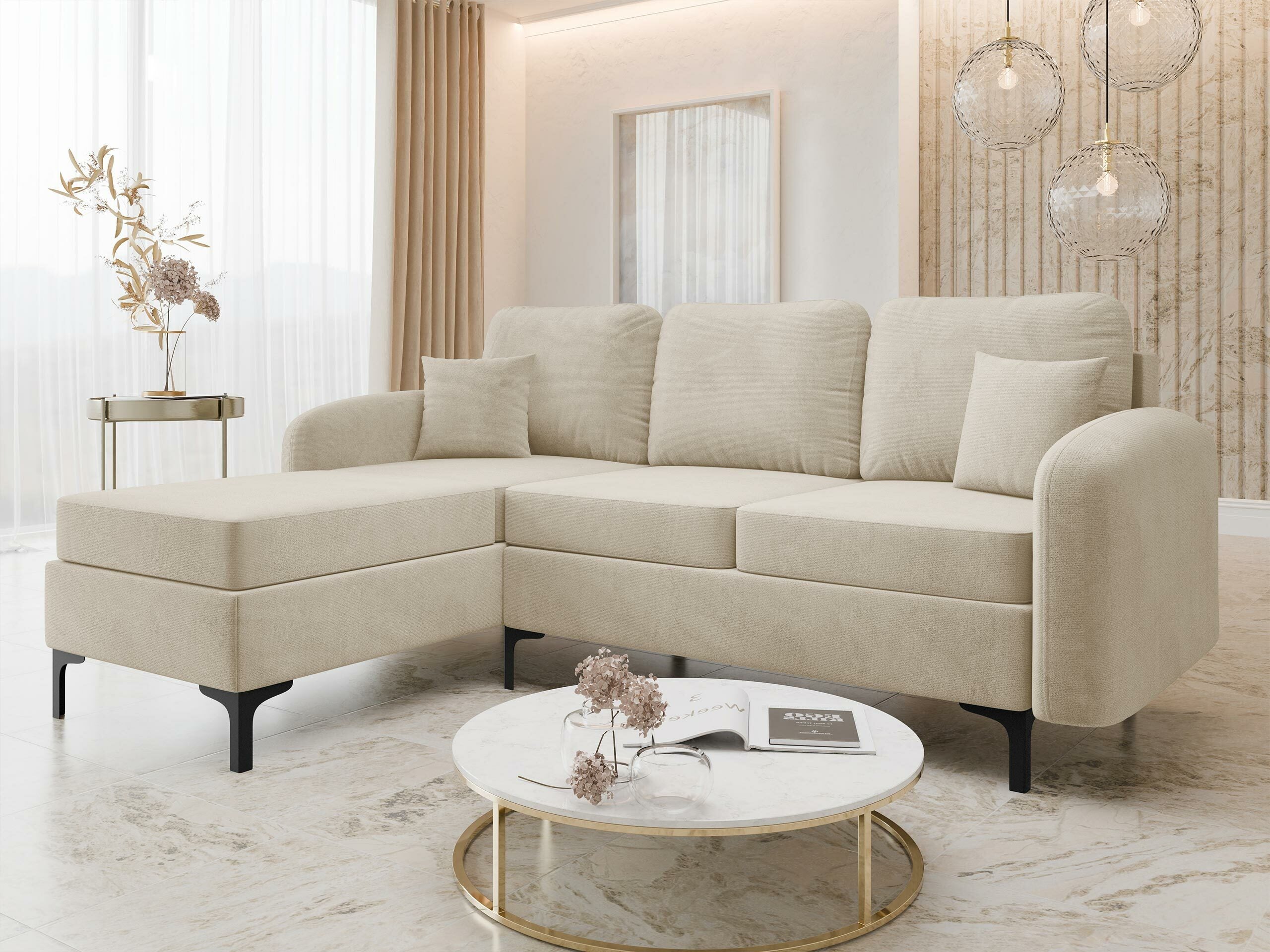 Canapé d'angle Torlua 103, Crème, Disponible, 225x172x96cm - 2