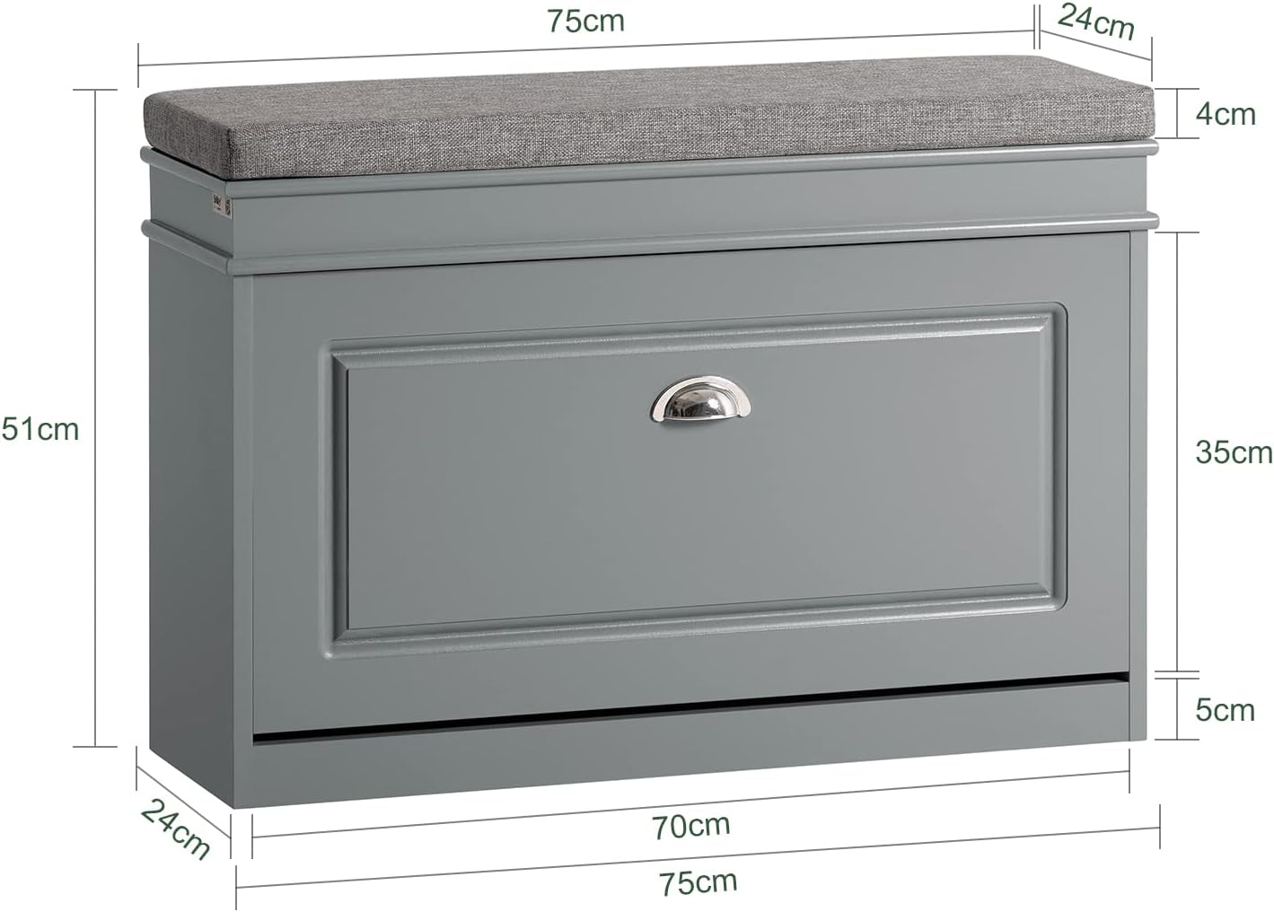SoBuy Banc à Chaussures Meuble à Chaussures avec Assise Coussin Rembourré et Abattant – Gris, FSR82-L-HG - 3
