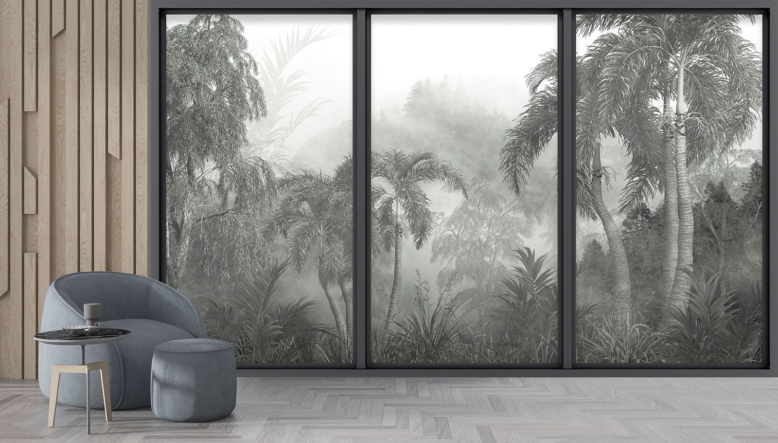 Papier peint panoramique Trompe l'oeil baie vitrée - Jungle - Largeur 325 cm x Hauteur 195 cm - 4