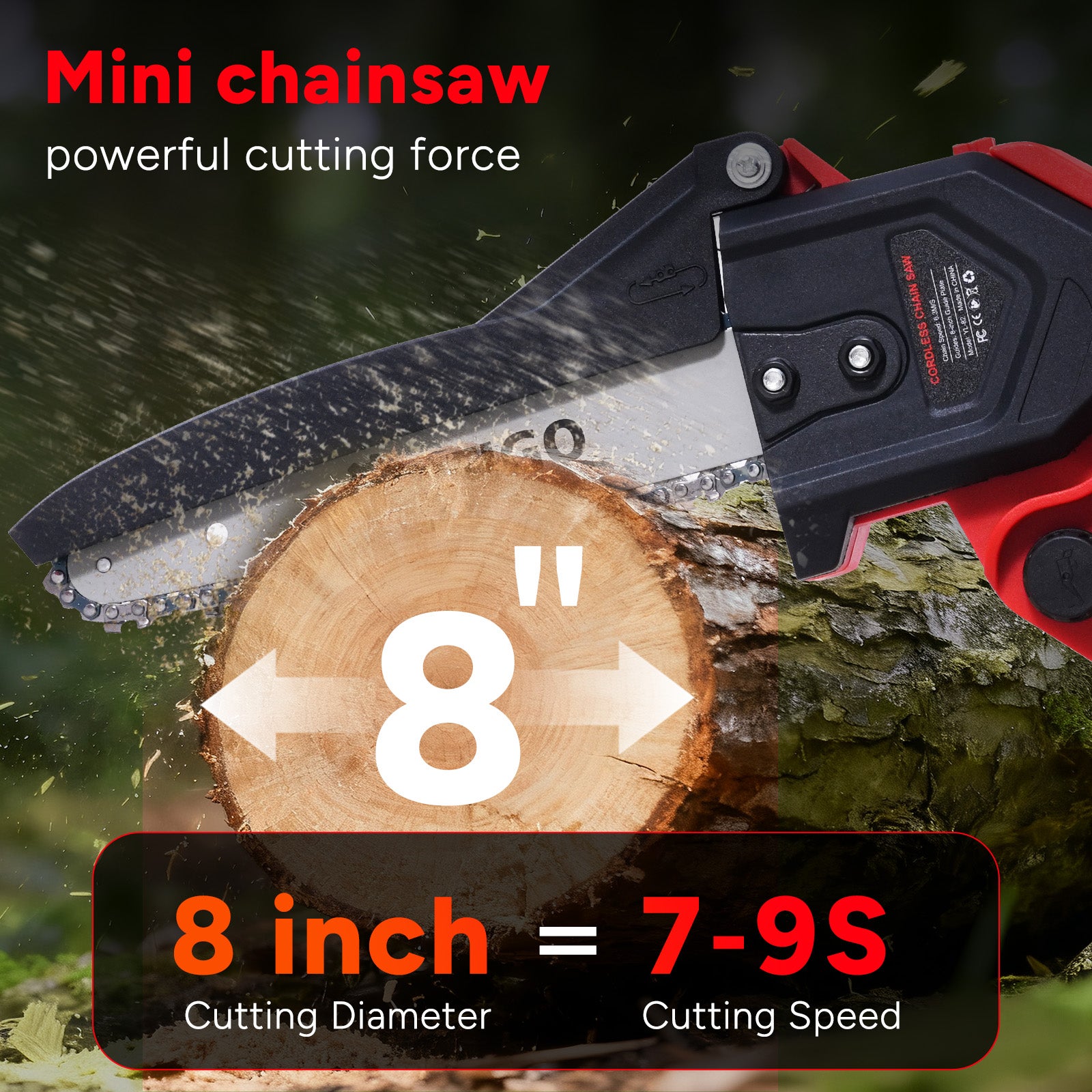 OUTIGO Mini motoseghe - Motosega - Motosega a batteria da 8 pollici - 2 batterie da 3000 mAh - Lubrificazione automatica della catena - 2
