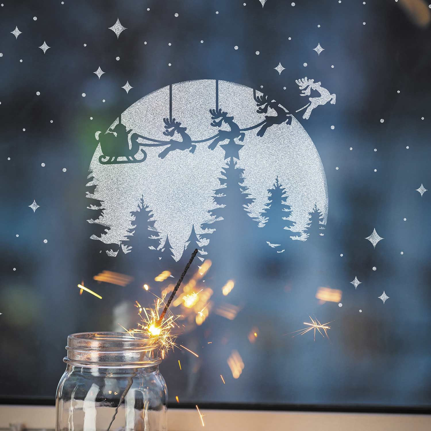 Pochoir De Noël A4 Clair De Lune - Traneau Du Père Noël Et Rennes - Découpe Laser Fine, Lavable Et Réutilisable - Fabriqué En France