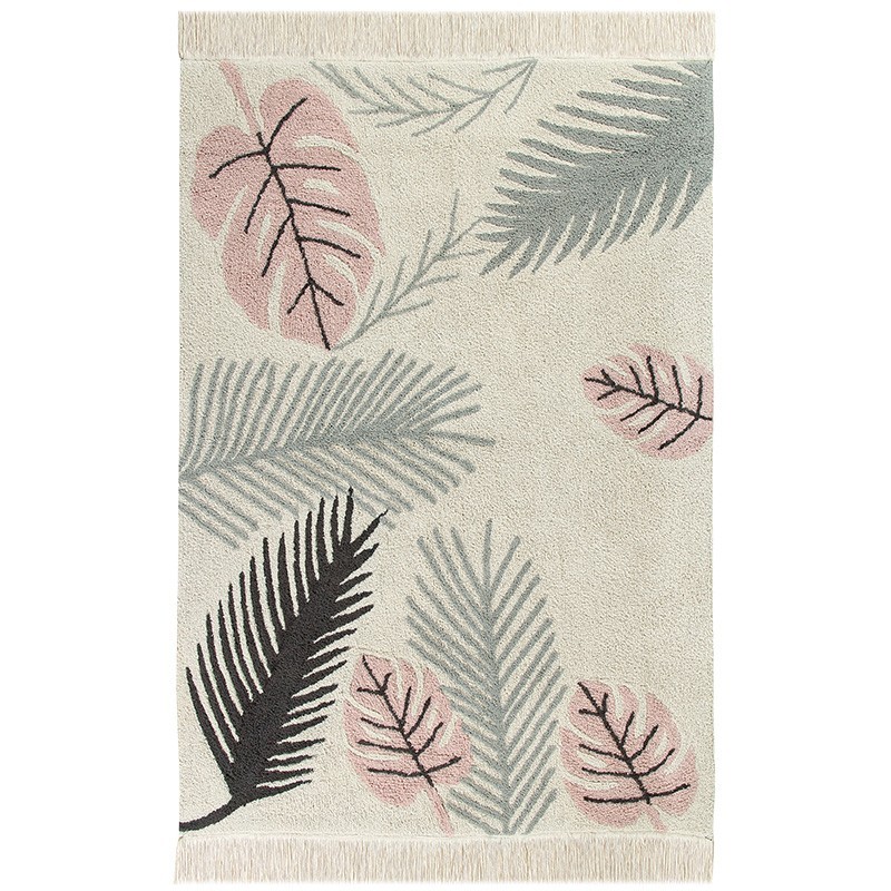 Alfombra de algodón con diseños tropicales y hojas rosa 140 x 200 cm