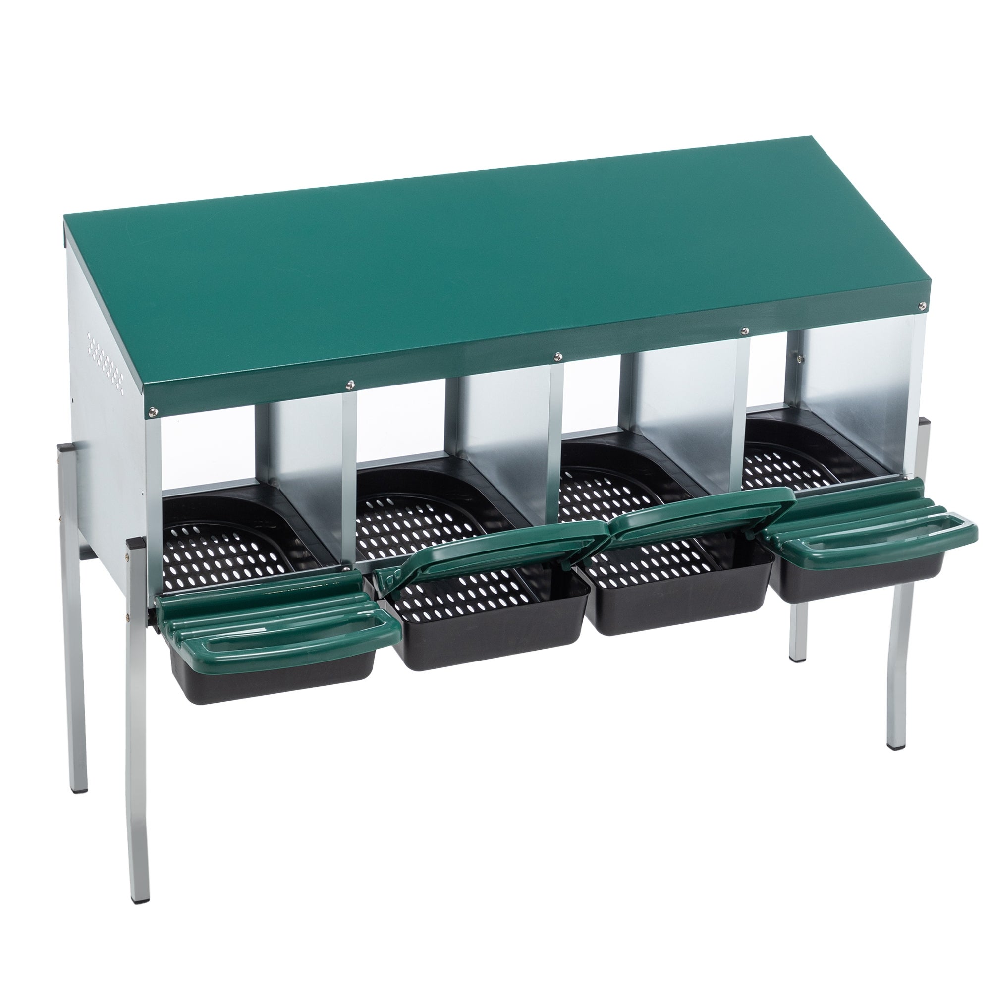Ninho para galinhas com 4 compartimentos, pernas e cobertura de proteção para exterior em capoeiras e pátios, cor: verde - 3