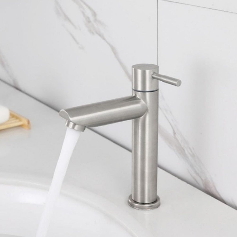 Kran łazienkowy z zimną wodą i wylewką o wysokości 11,5 cm, kran ze stali nierdzewnej do mycia rąk zimną wodą, kran umywalkowy z zimną wodą