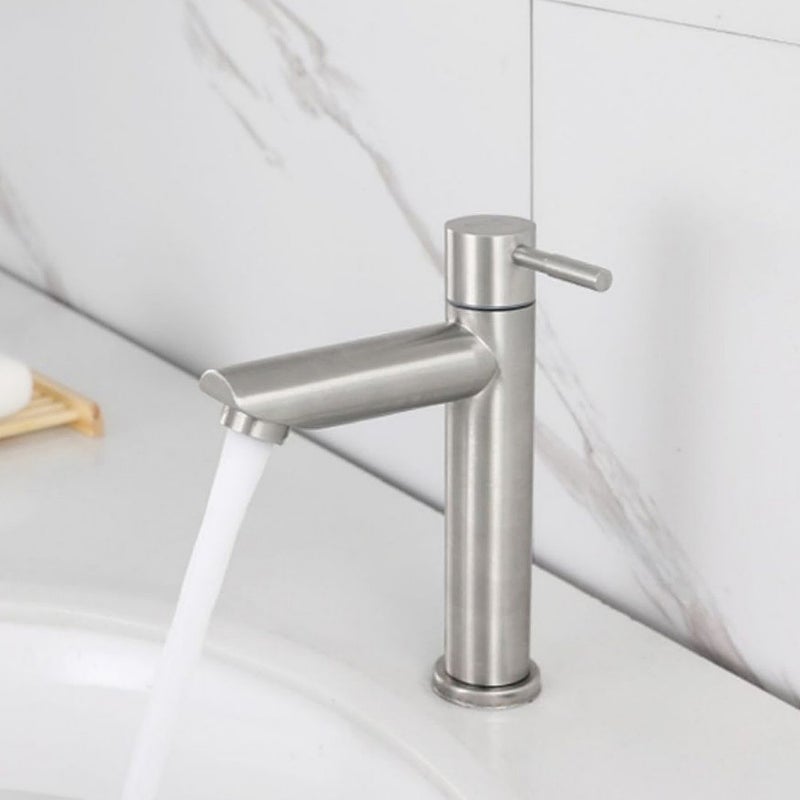 Kran łazienkowy z zimną wodą i wylewką o wysokości 11,5 cm, kran ze stali nierdzewnej do mycia rąk zimną wodą, kran umywalkowy z zimną wodą