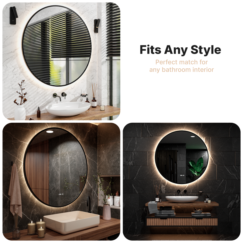 Miroir de salle de bain Mirlux avec éclairage LED et fonction chauffante - Miroir mural rond - Miroir de douche anti-condensation - Noir mat - 120 cm - 9