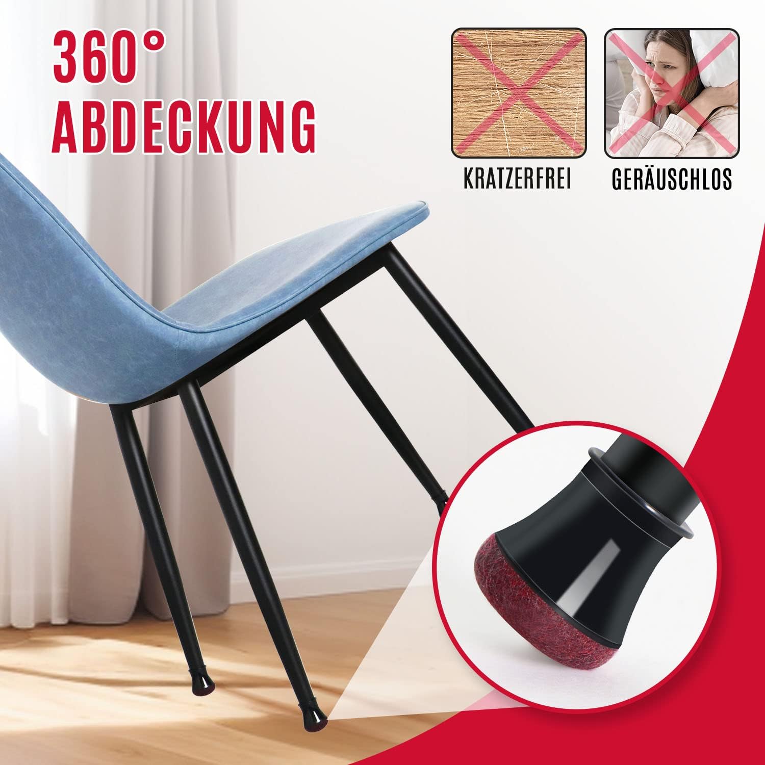 Lot de 24 embouts de pieds de chaise, anti-bruit, anti-rayures et résistants à l'usure, grands, noirs - 2