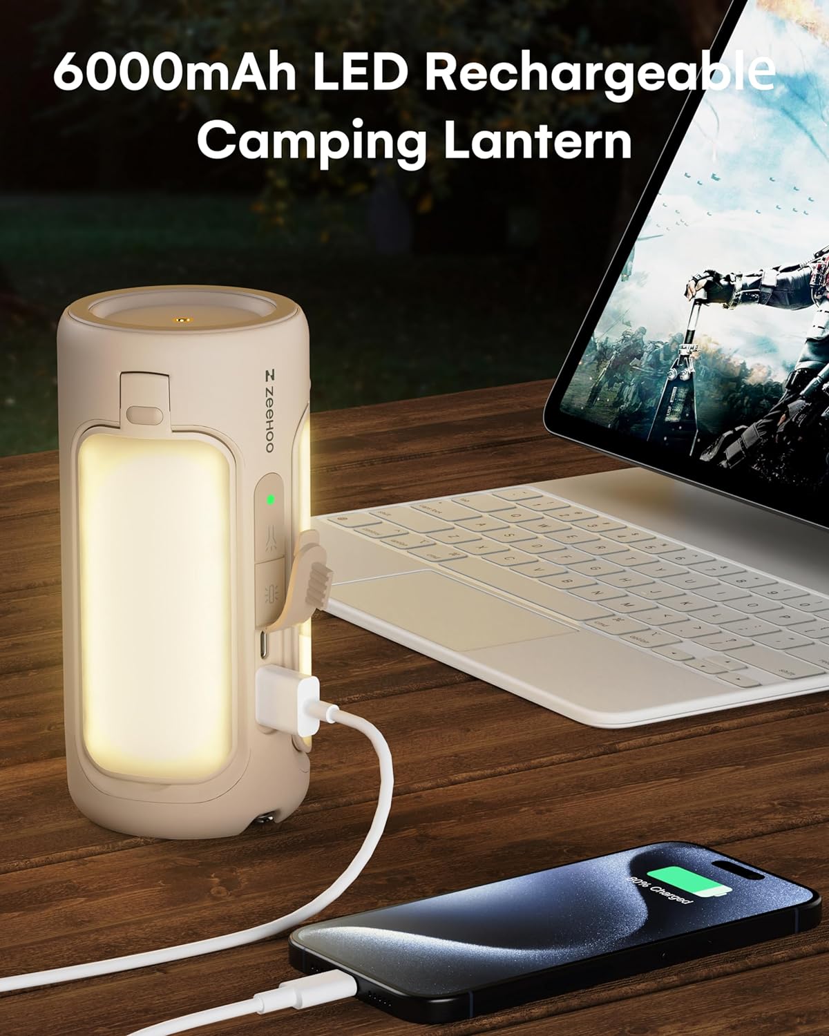 Lanterne Camping LED Rechargeable USB - Verte - Portable Et étanche