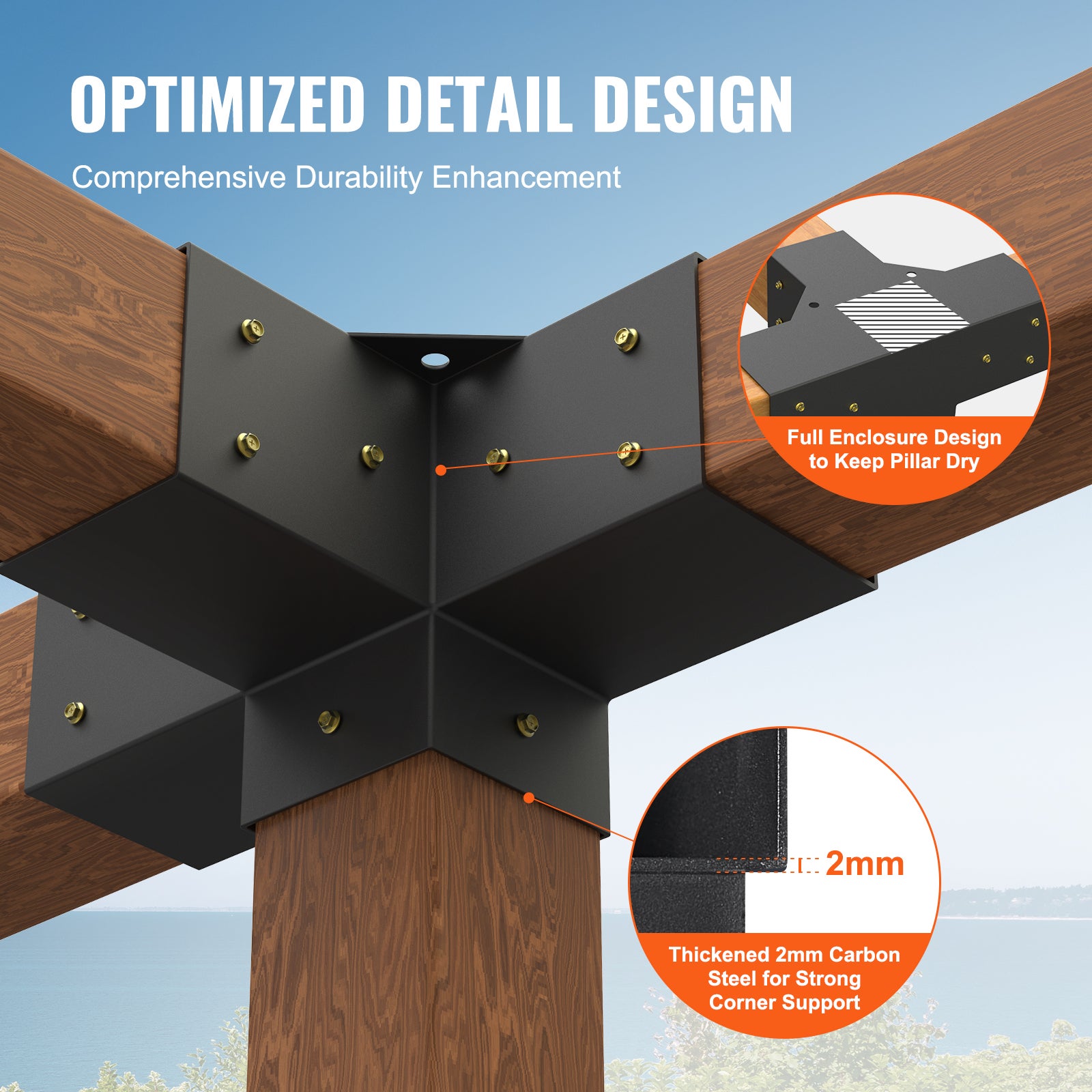 Kit supports de pergola SucceBuy 10,2 x 10,2 cm (intérieur 9,1 x 9,1 cm),support angle 4 voies pour menuiseries DIY,installation facile,2 pièces - 5