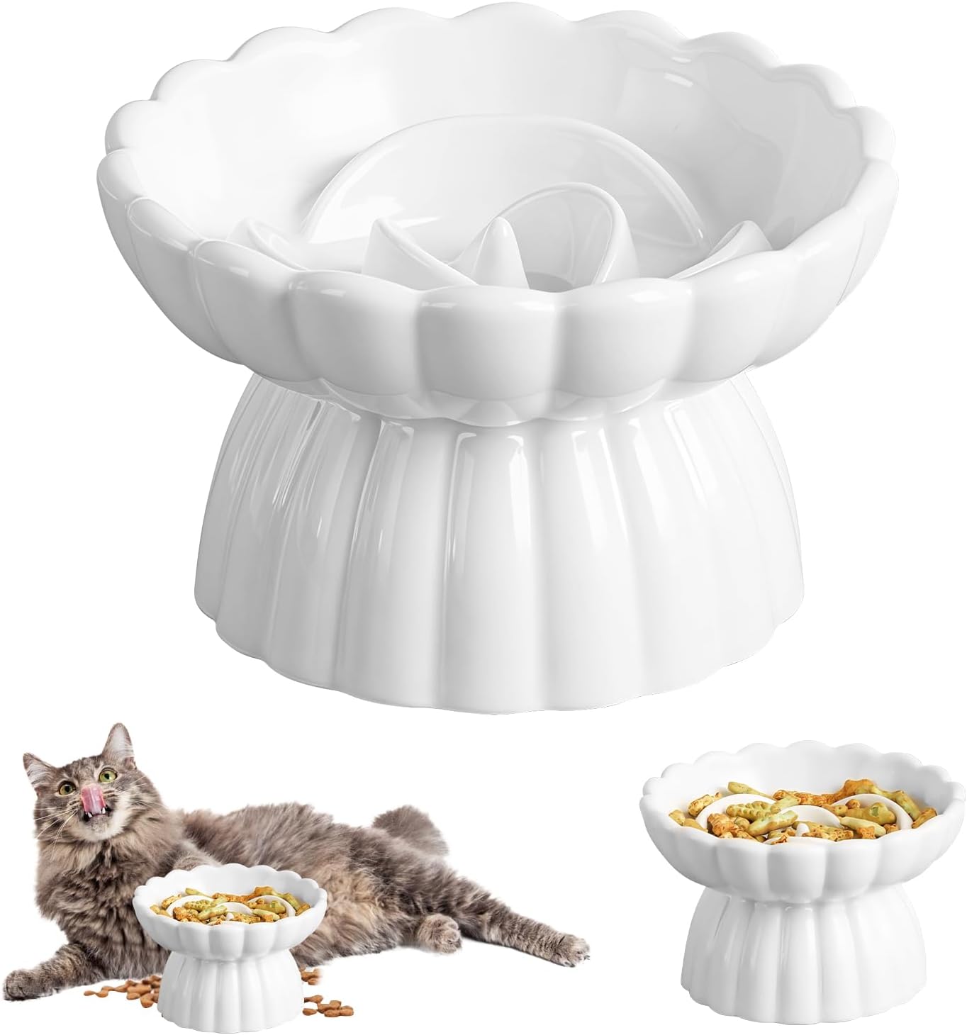 Podwyższona ceramiczna miska dla kota: Spowalniająca jedzenie mokrej karmy, łatwa do czyszczenia i bardzo antypoślizgowa, miska dla kota