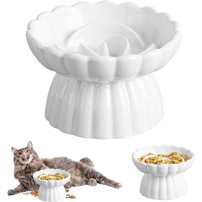 Podwyższona ceramiczna miska dla kota: Spowalniająca jedzenie mokrej karmy, łatwa do czyszczenia i bardzo antypoślizgowa, miska dla kota