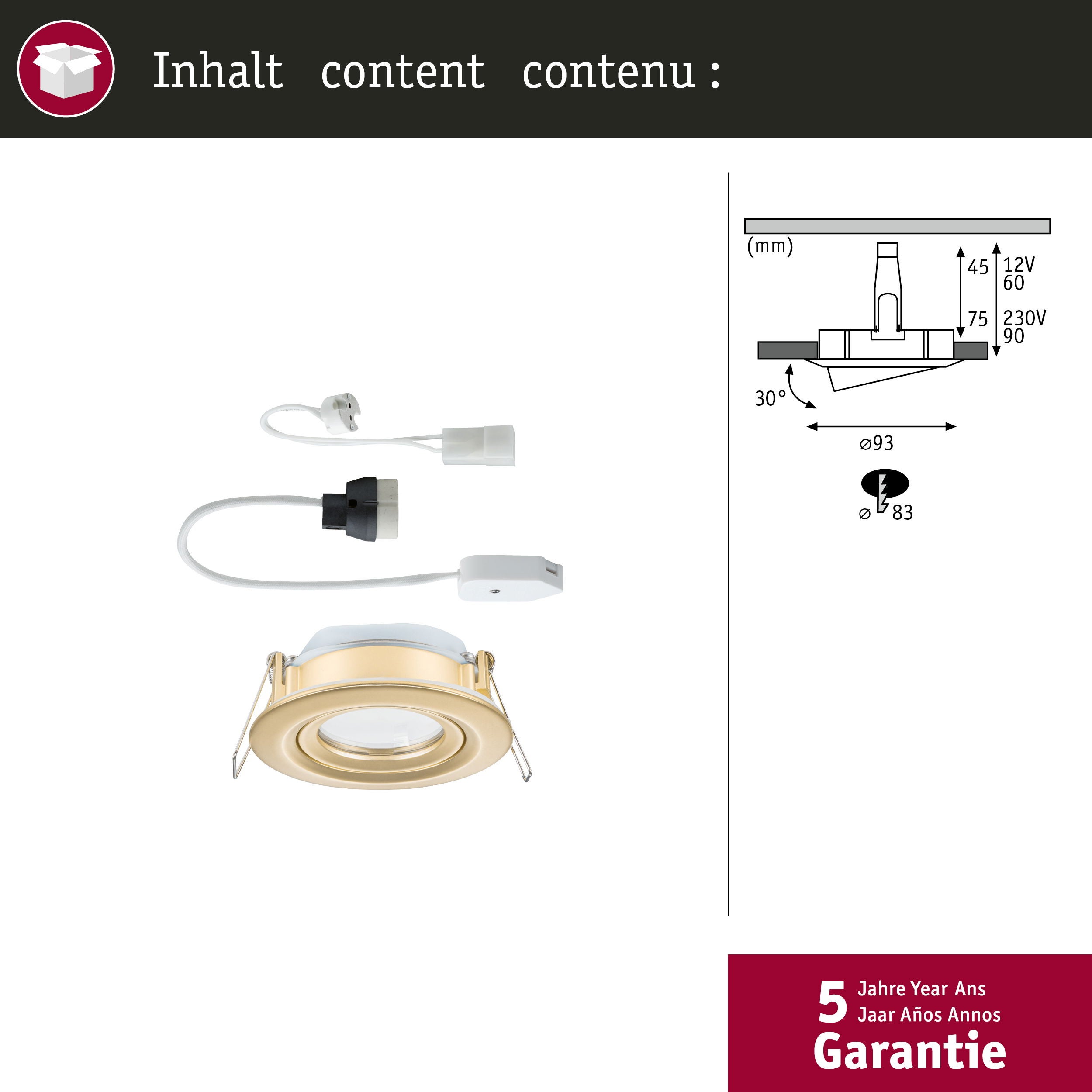 Spot encastré Nova Plus IP65 rond 93mm 30° GU5,3 / GU10 max. 35W 230/12V gradable Doré mat - 4