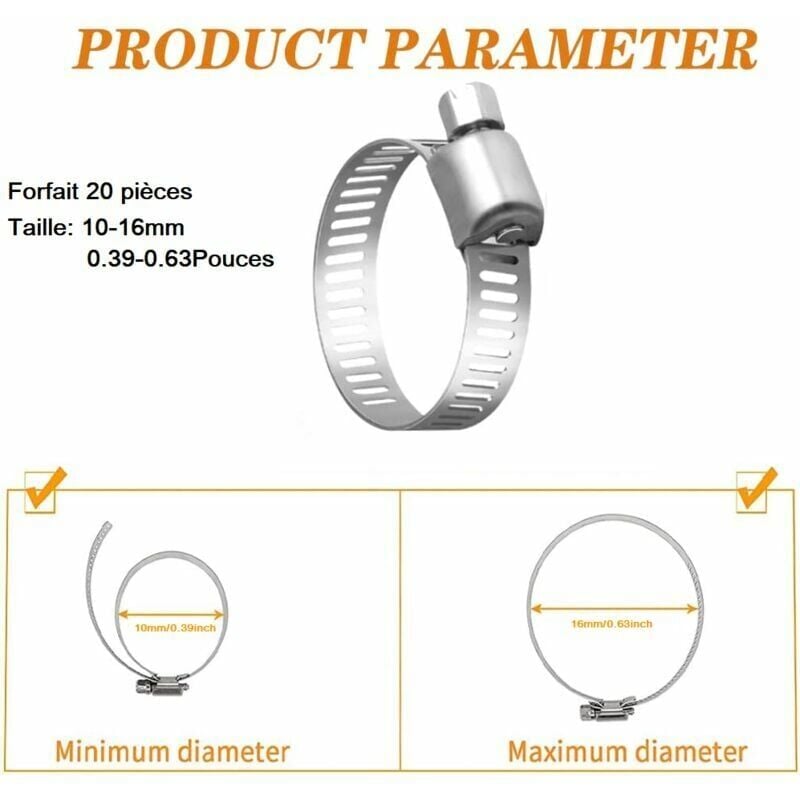 10 Colliers De Serrage Inox 304 - Diamètre Réglable 27-51 Mm - Pour Tuyaux, Câbles, Fixation