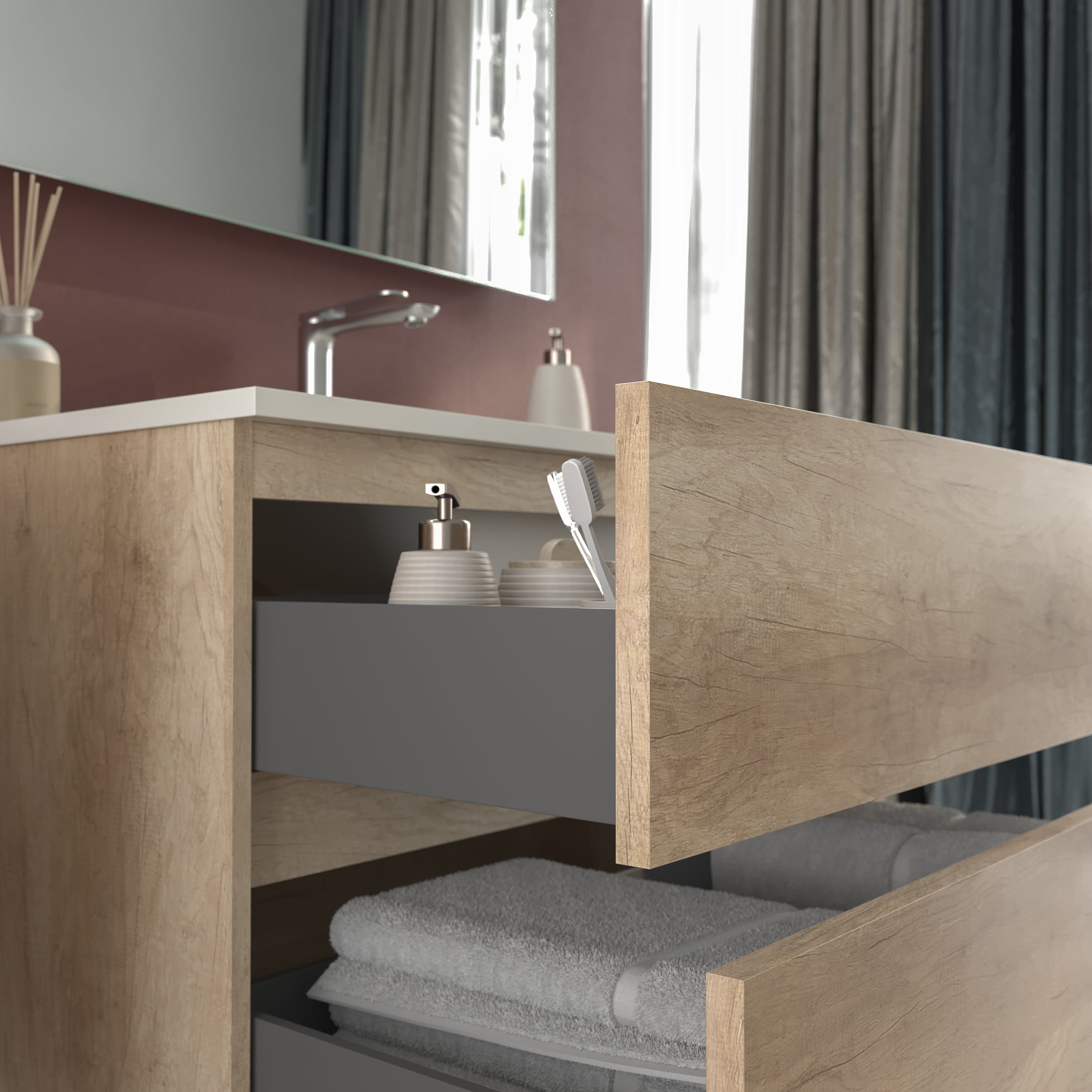 Florencia set d'armoire et plan de travail en 60 cm, finition noyer, avec poignée avec poignée avec poignée - 3