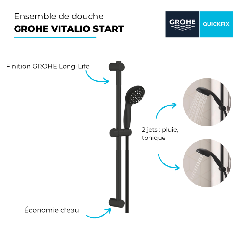 Pommeau de douche GROHE Vitalio Start 2 jets avec barre noir mat - 3