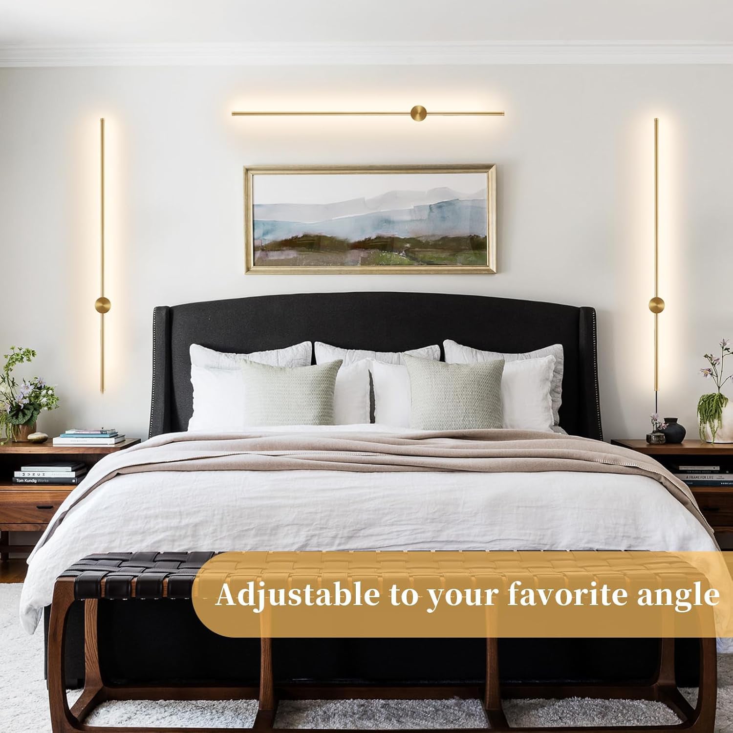 Lot de 2 appliques murales LED 60 cm, lampe de chevet rotative à 350°, éclairage décoratif d'intérieur, 3 températures de couleur réglables, doré - 9