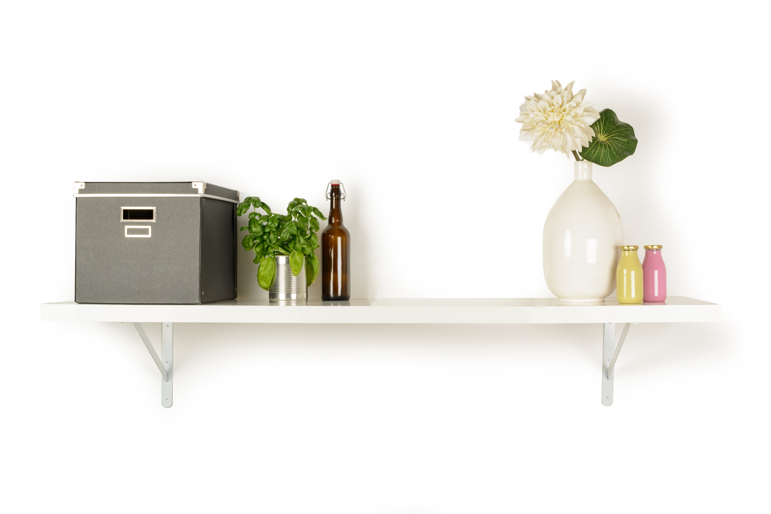 Suporte de Prateleira parede | Estilo decorativo | Fabricado em aço | Acabamento branco | Medidas 30*250*397mm | Sistema de fixação | 1 unidade - 5