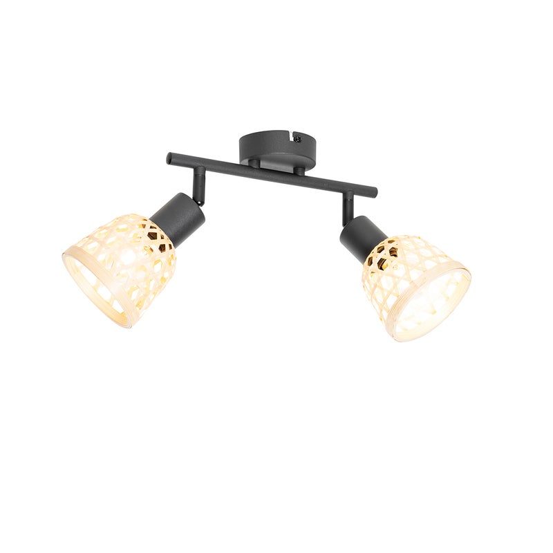 Orientalny reflektor czarny z bambusową 2-światłową - Rayan