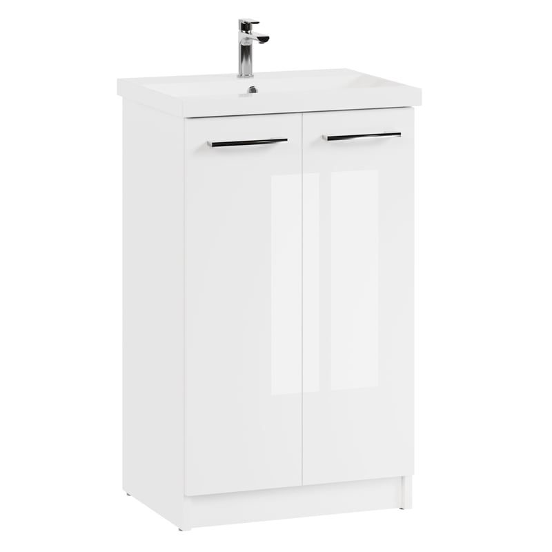 Szafka łazienkowa z umywalką stojąca pod umywalkę biała połysk zestaw 50 cm
