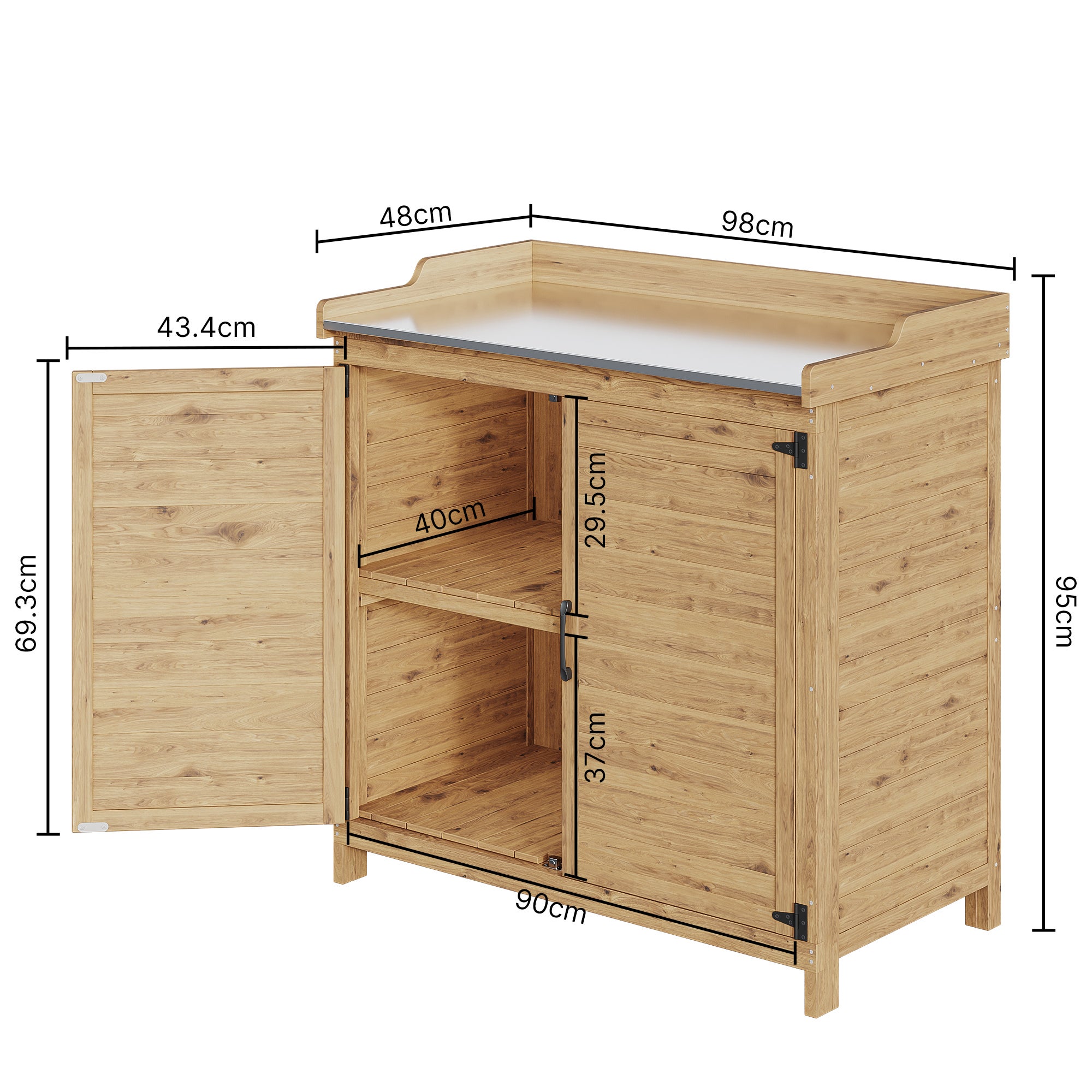 Table de Rempotage Bealife Placard de Rangement Extérieur Bois Sapin Table Jardinage Plateau Métal 2 Portes 2 Étagères - 3
