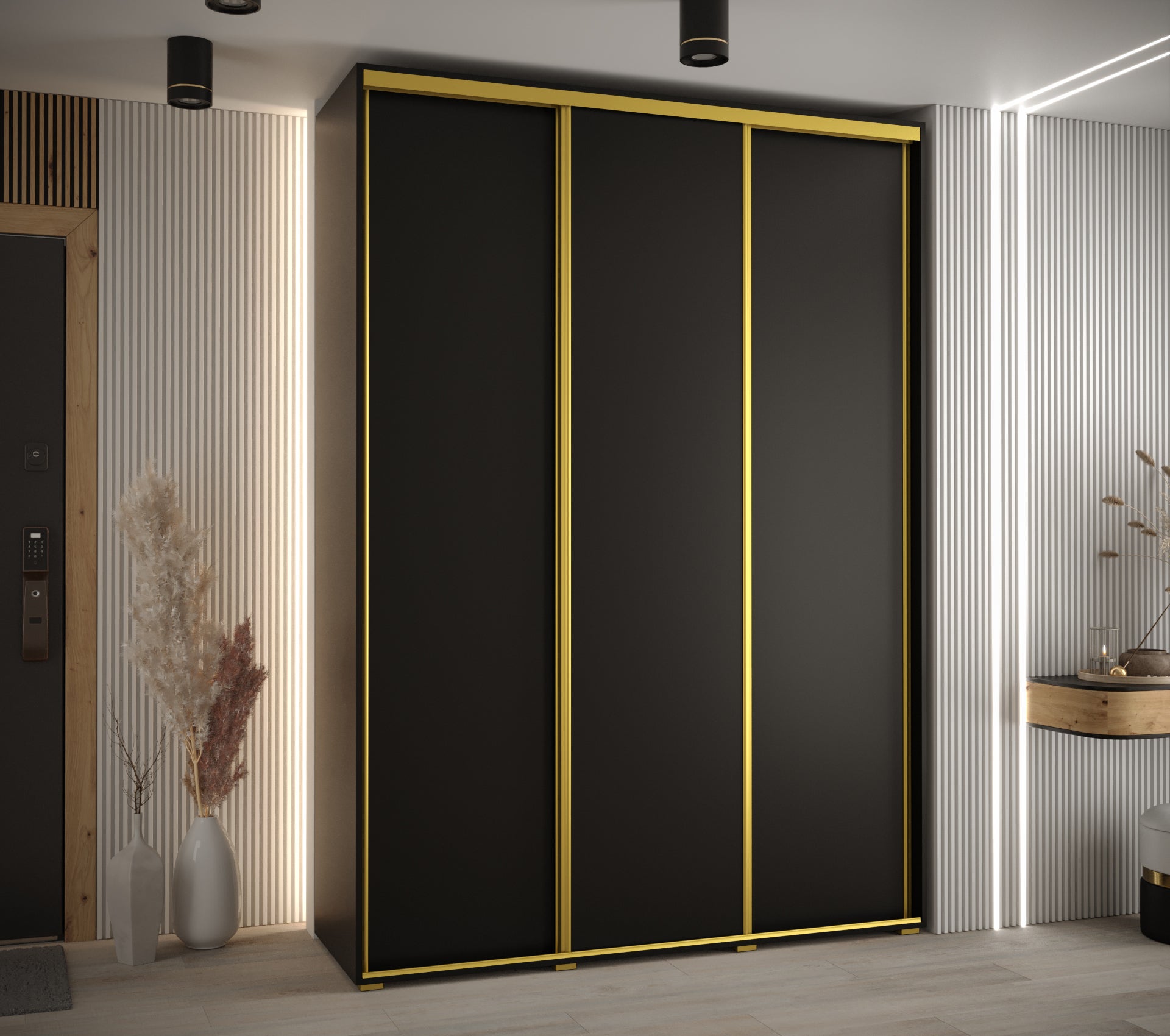 Szafa przesuwna wysoka Davos 1 180 x 45 x 235,2 cm czarny + czarny + u. złoty - Abiks Meble - 2