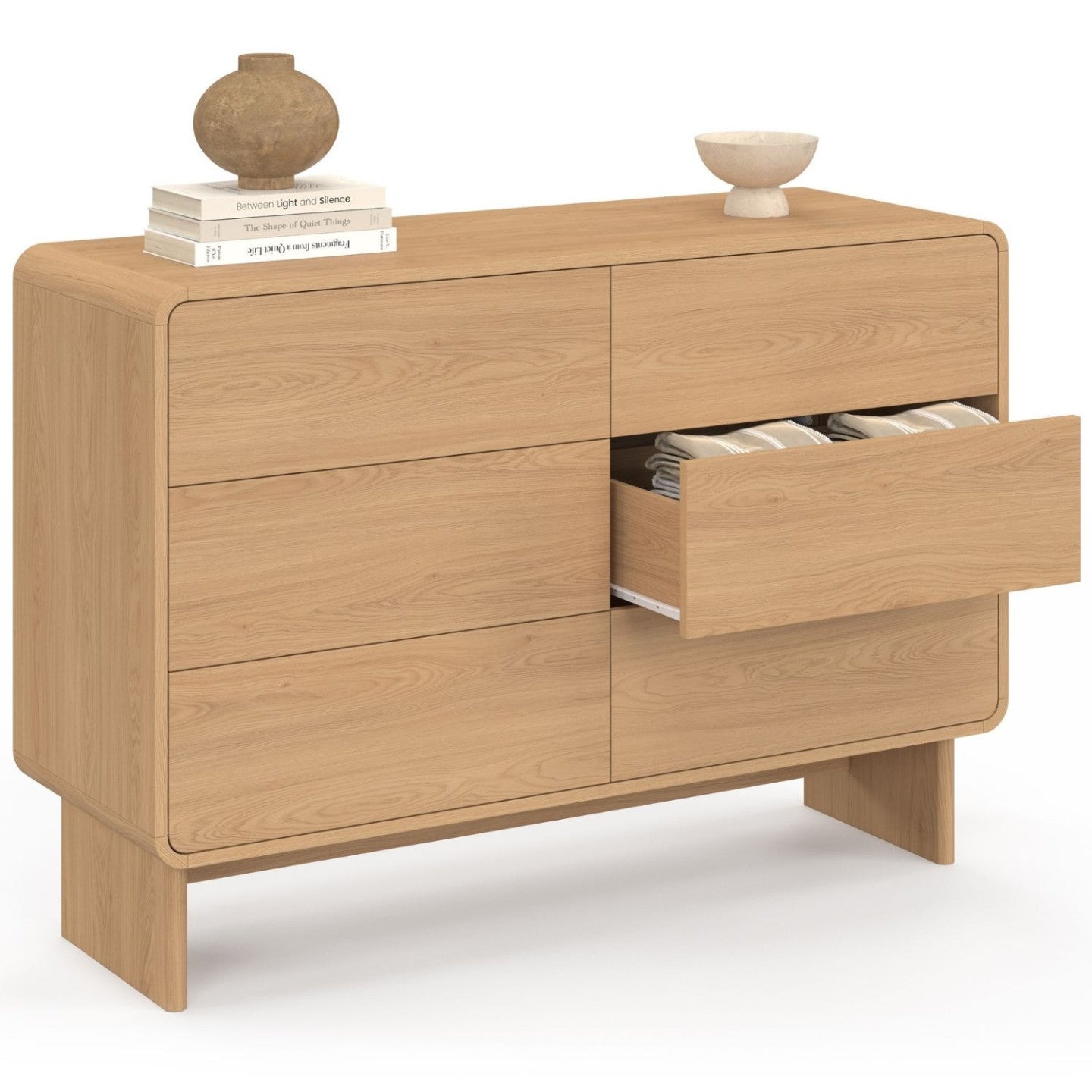 Commode 6 tiroirs CAPUCINE 115 cm façon hêtre design arrondi - 4