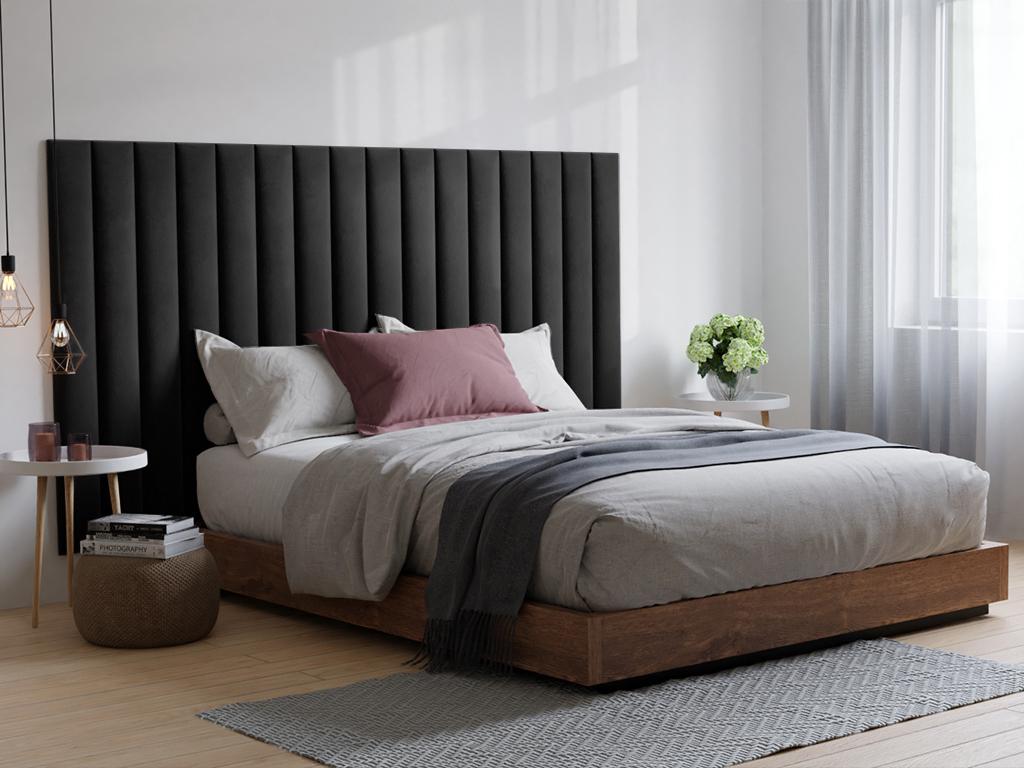 Panneaux muraux tête de lit - 220 cm - Velours - Gris - GONDA de Pascal