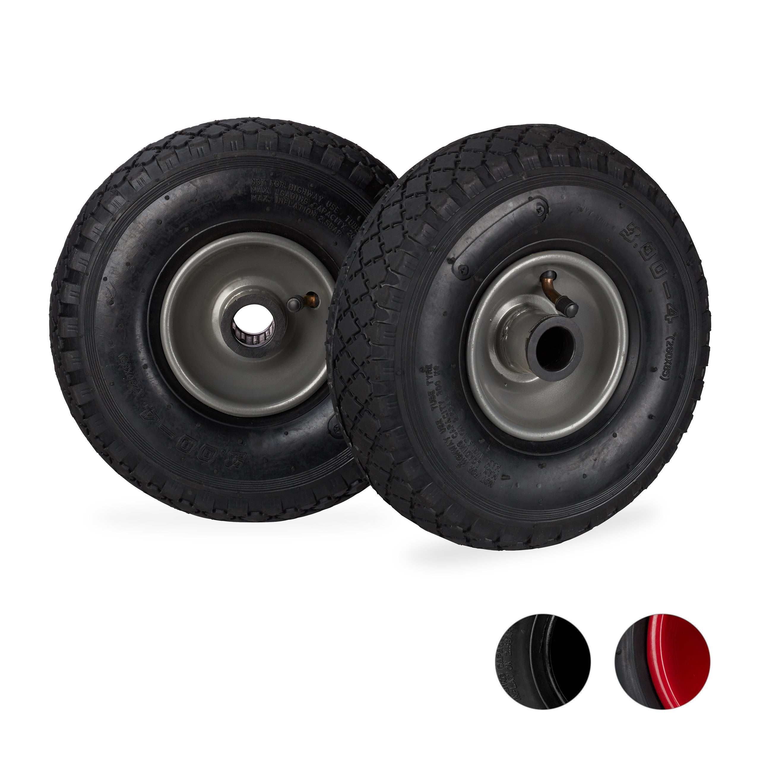 2 Roues De Brouette Caoutchouc Gonflables - Charge 100kg - Axe 25mm - 3.00-4 - Noir