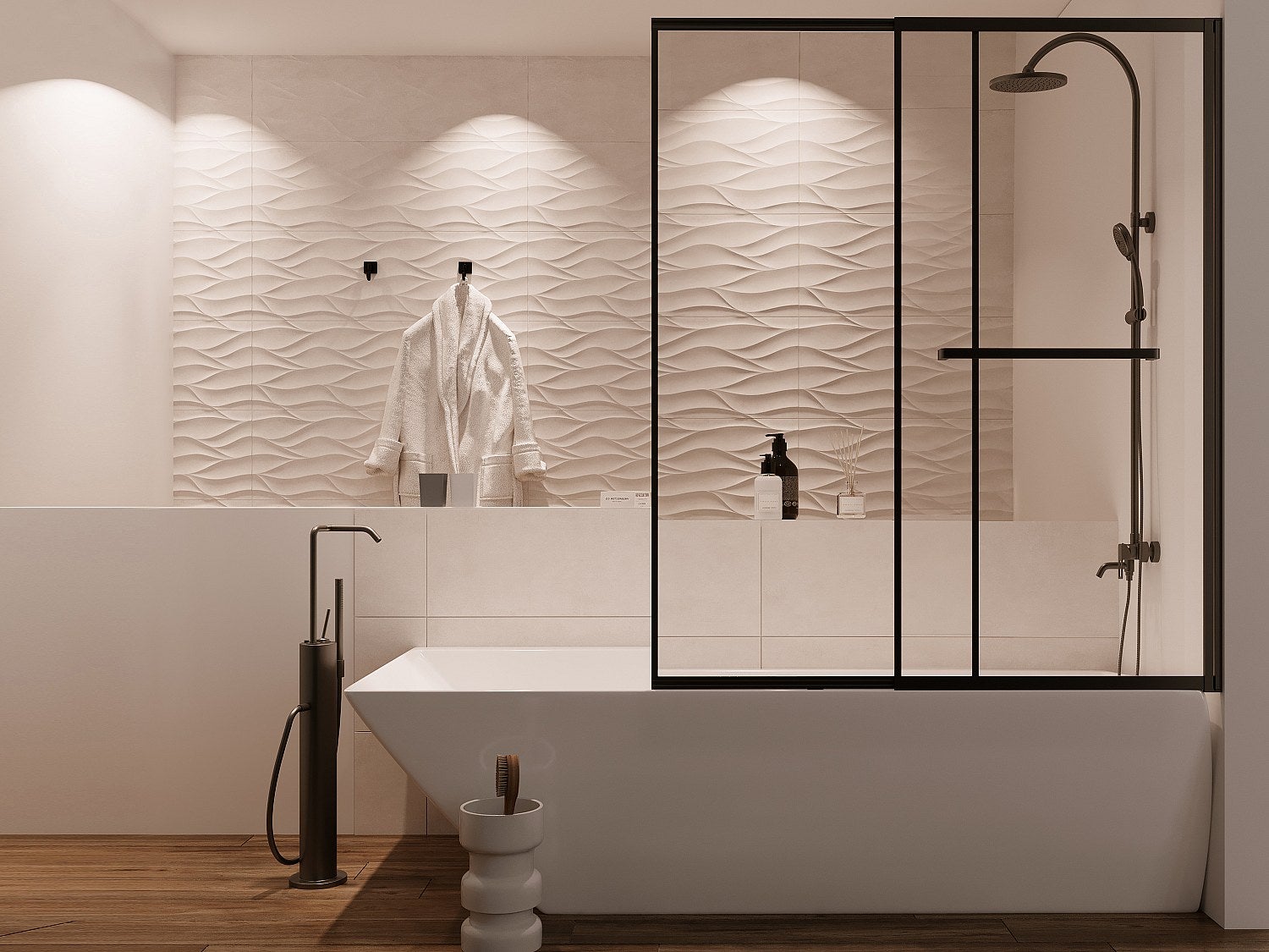 Parawan nawannowy przesuwny w kolorze czarnym matowym z wieszakiem na ręczniki – 120 × 140 cm – WAIMEA